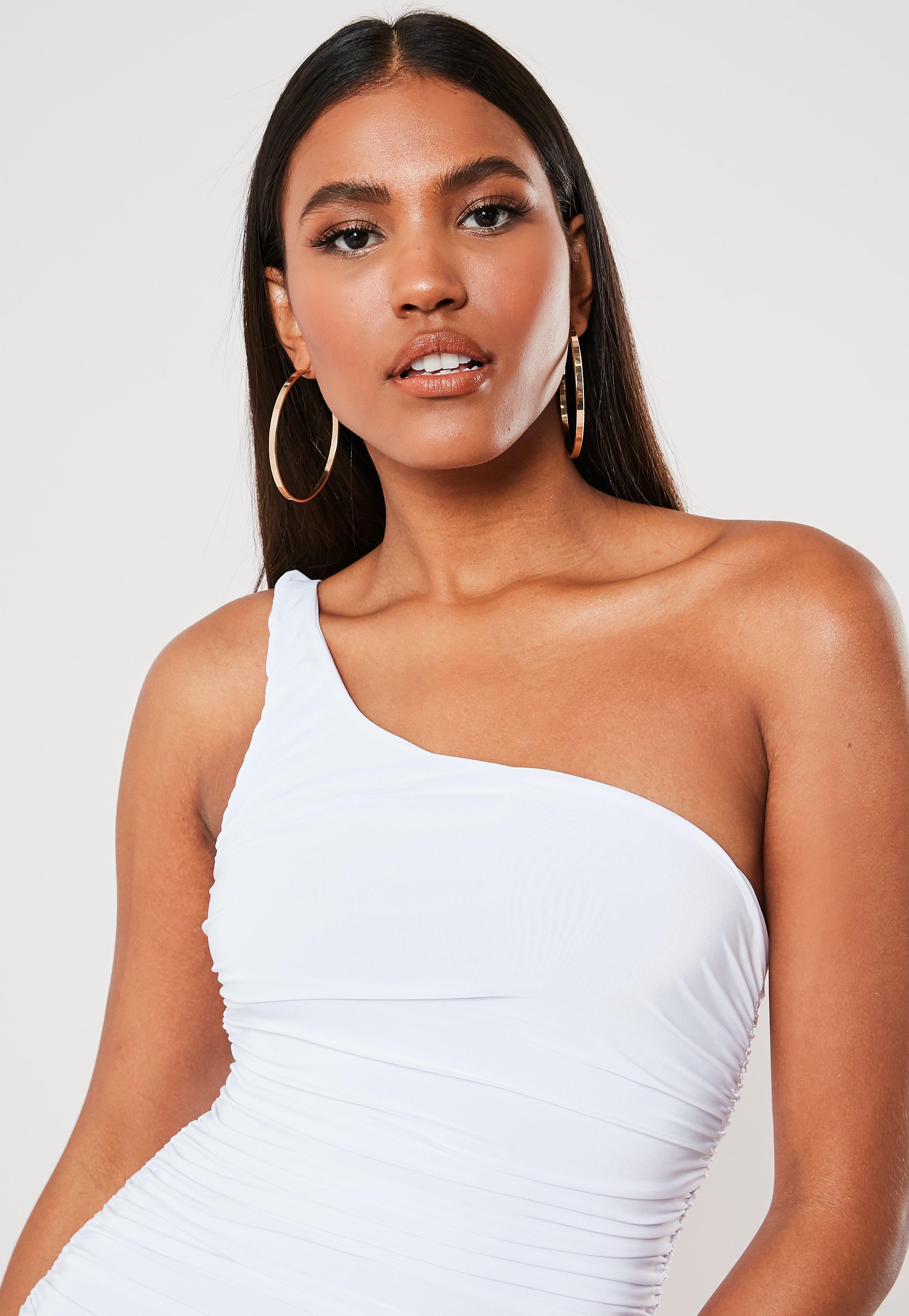 white slinky ruched dress