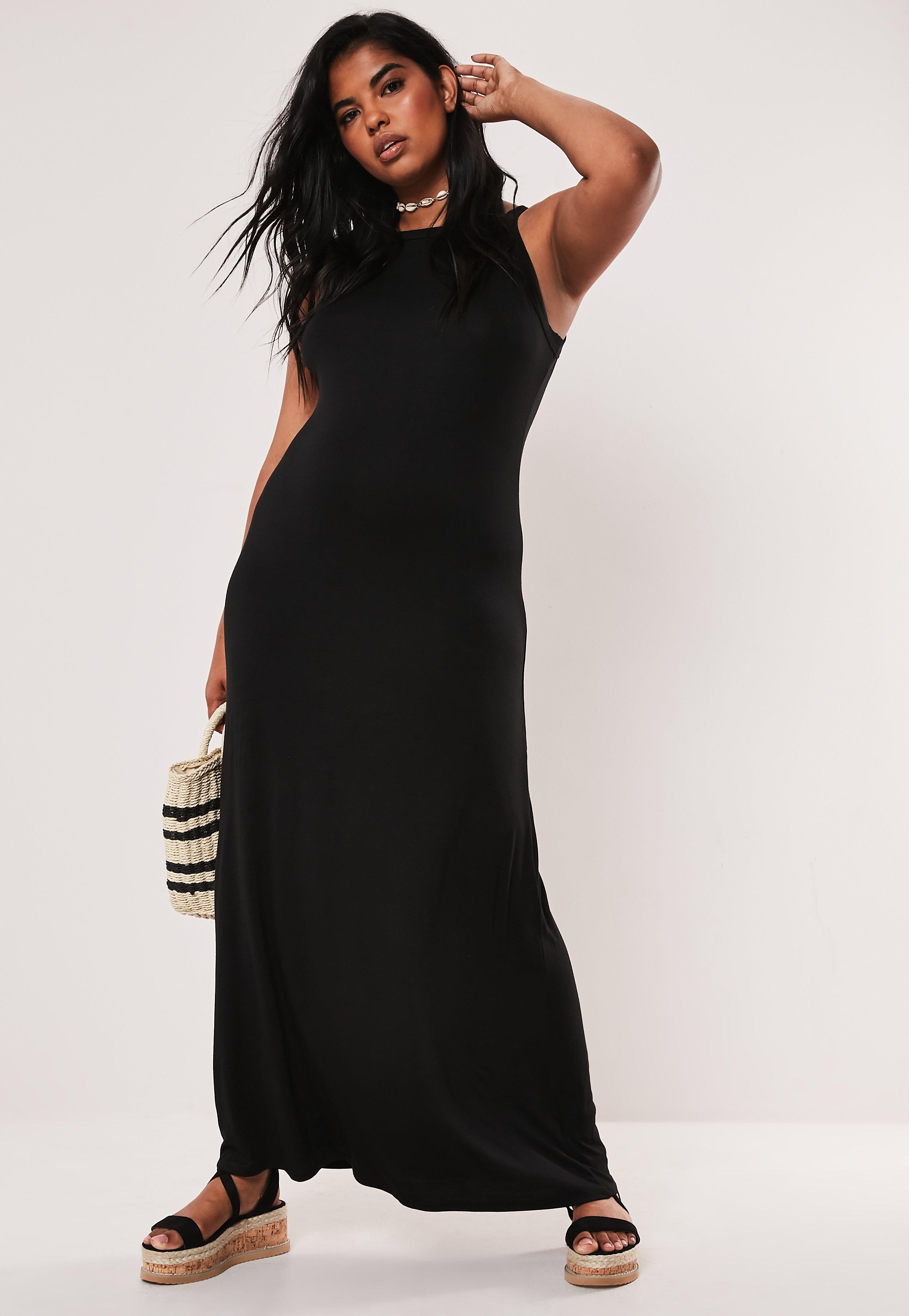 Missguided Synthetic Plus Size Black Strappy Jersey Maxi Dress - Lyst