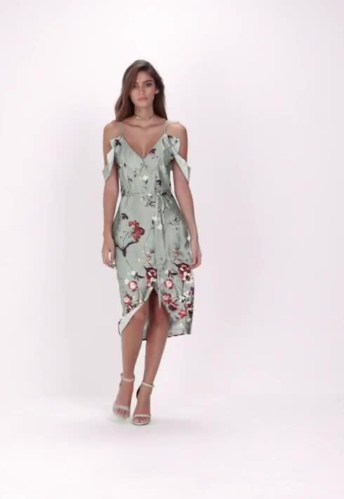 grey frill floral midi dress