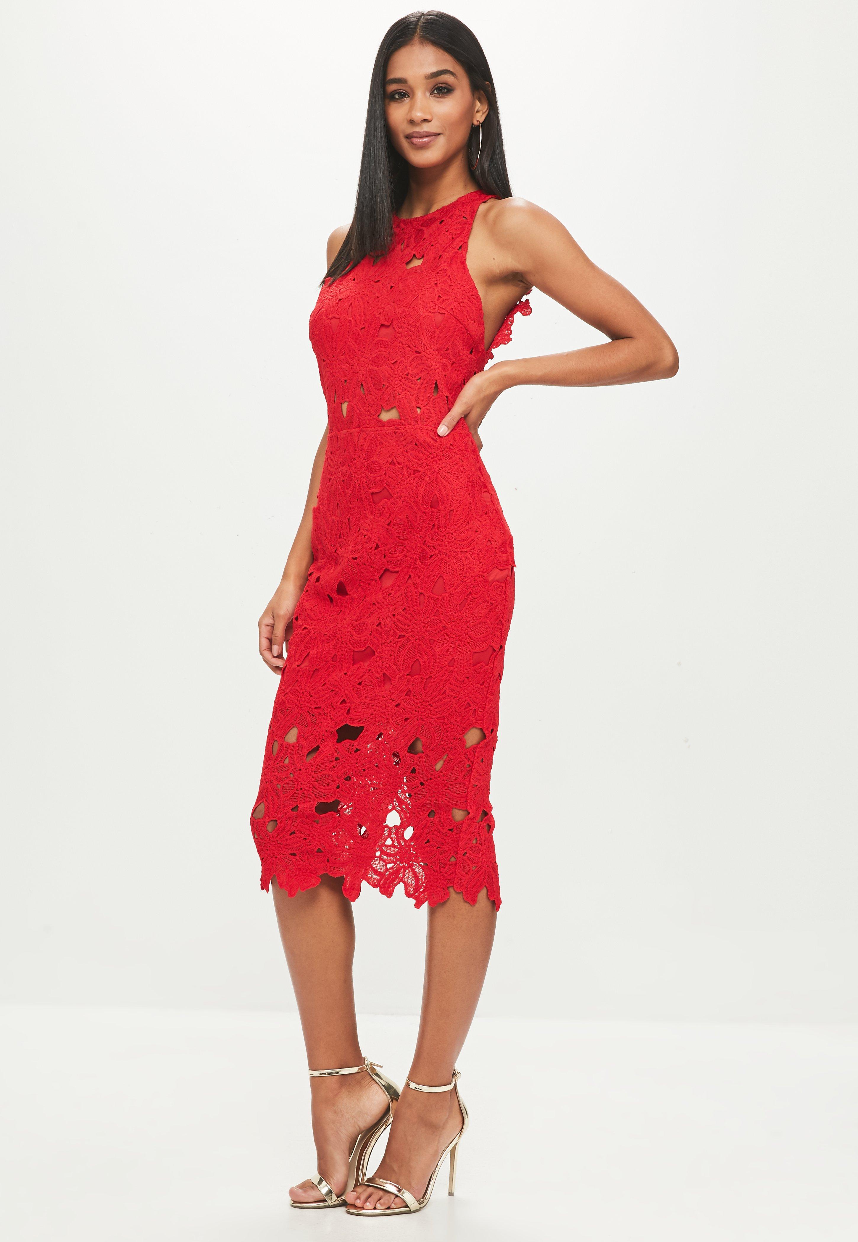 red crochet lace dress