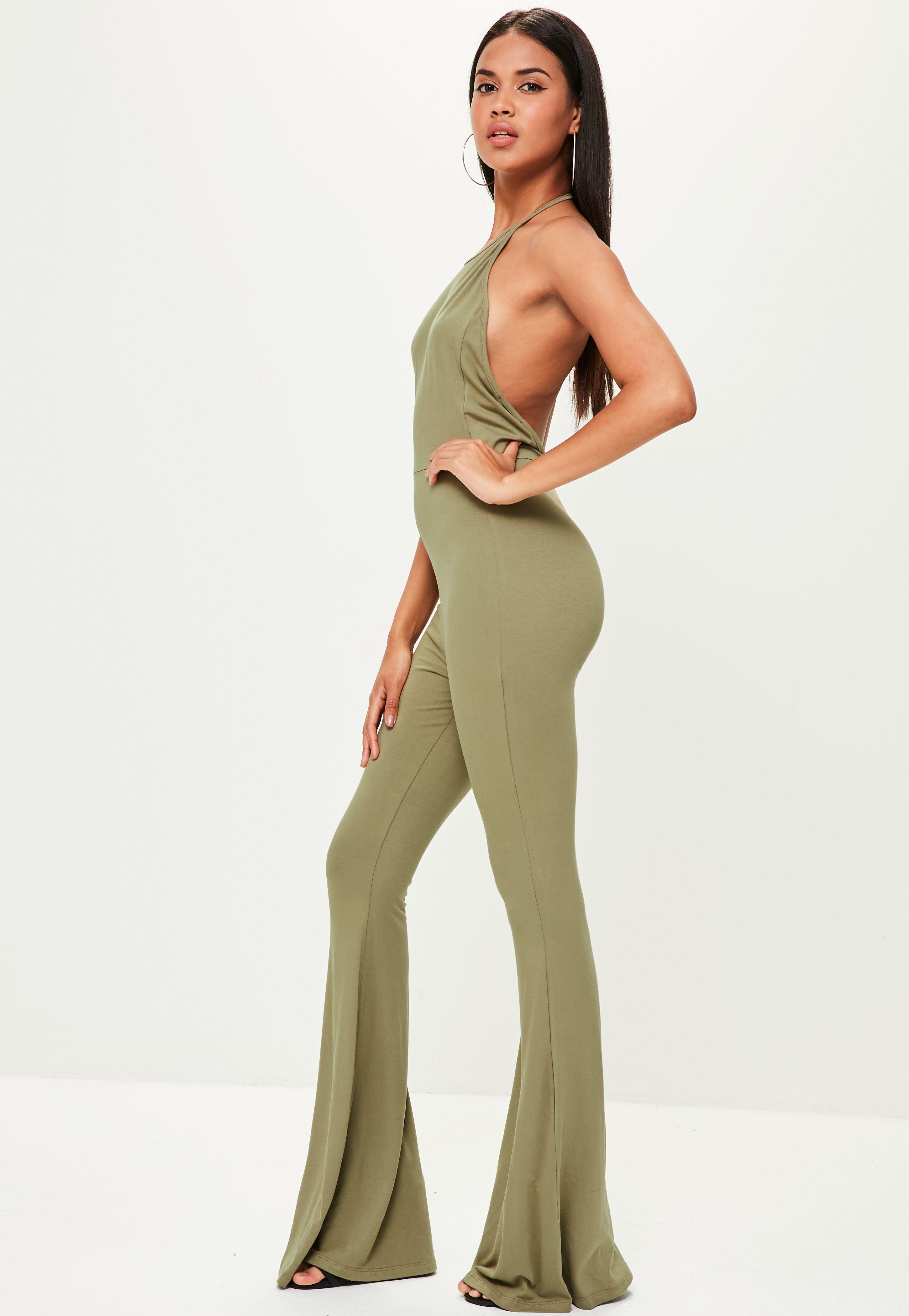 halter neck flared jumpsuit