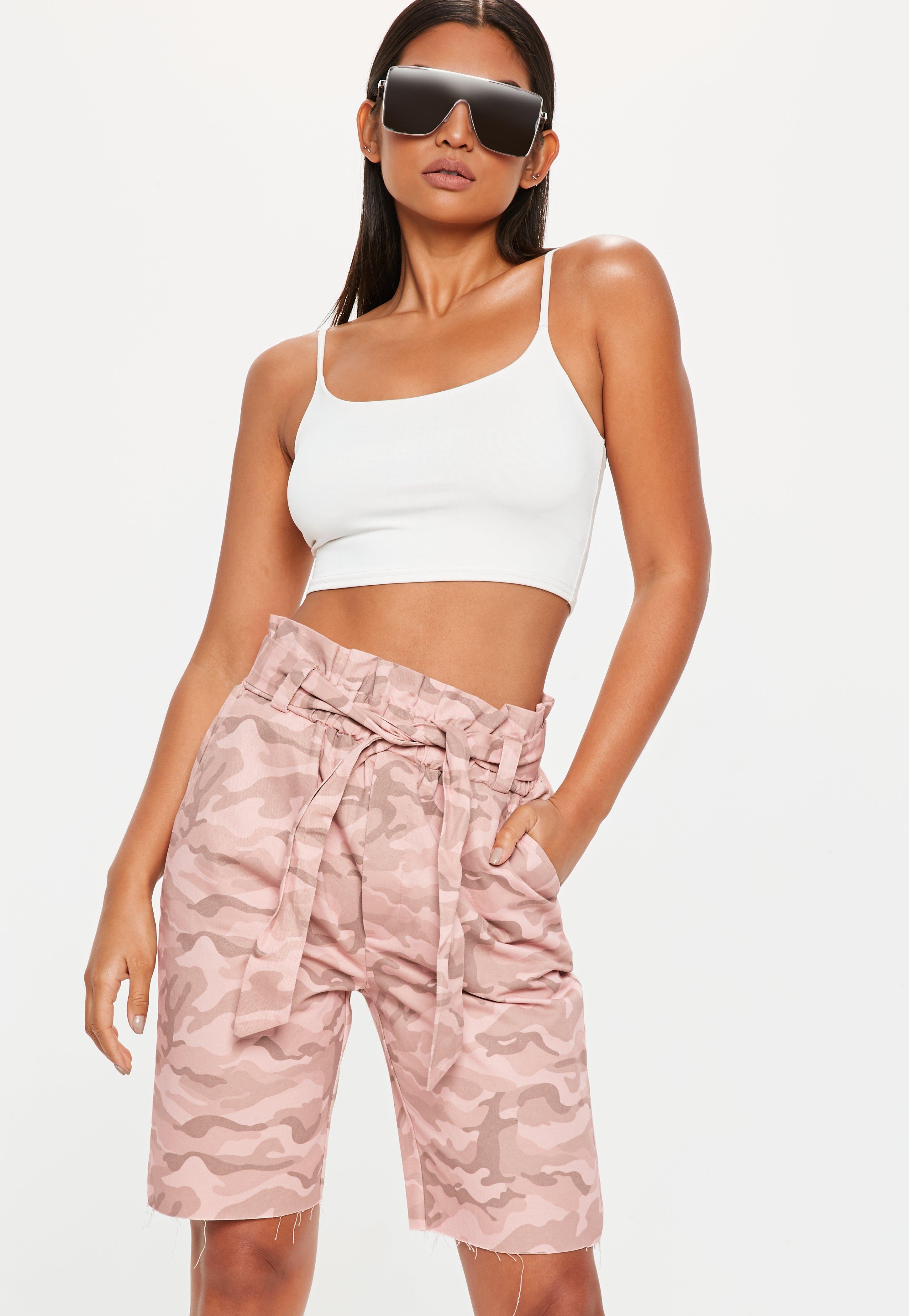 camo paper bag shorts