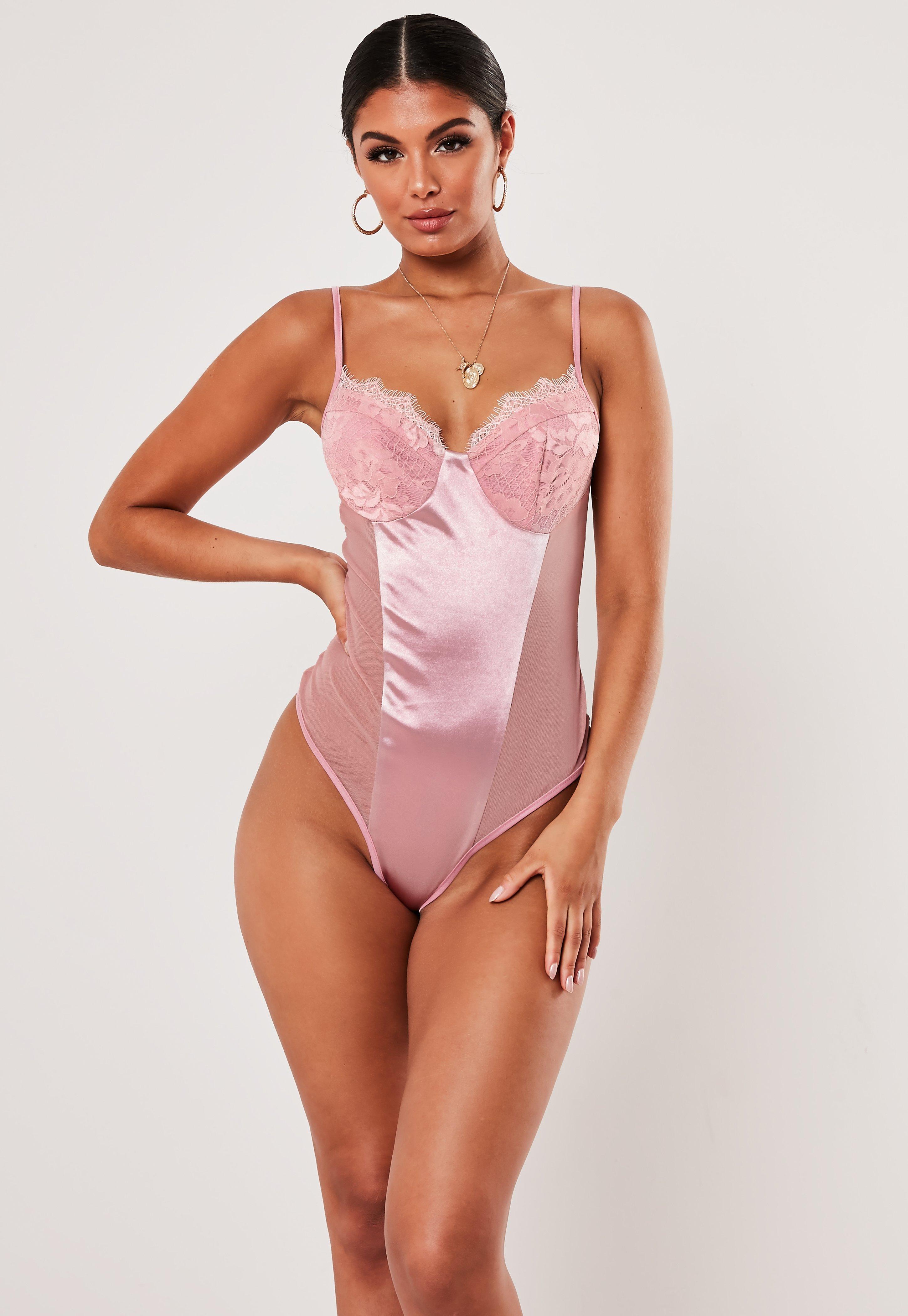 pink satin bodysuit