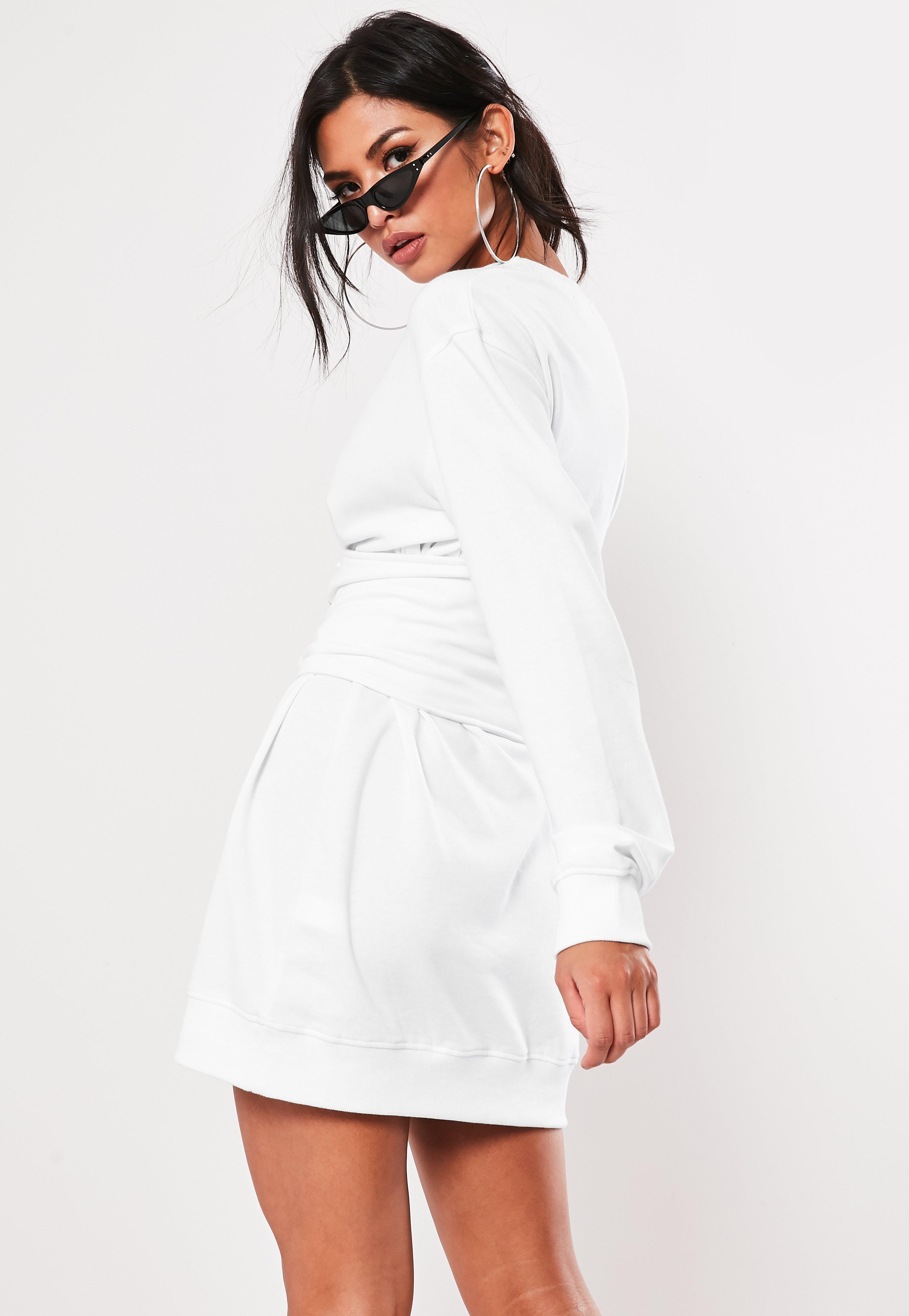 Missguided Synthetic Corset Waist Sweater Dress in White - Lyst