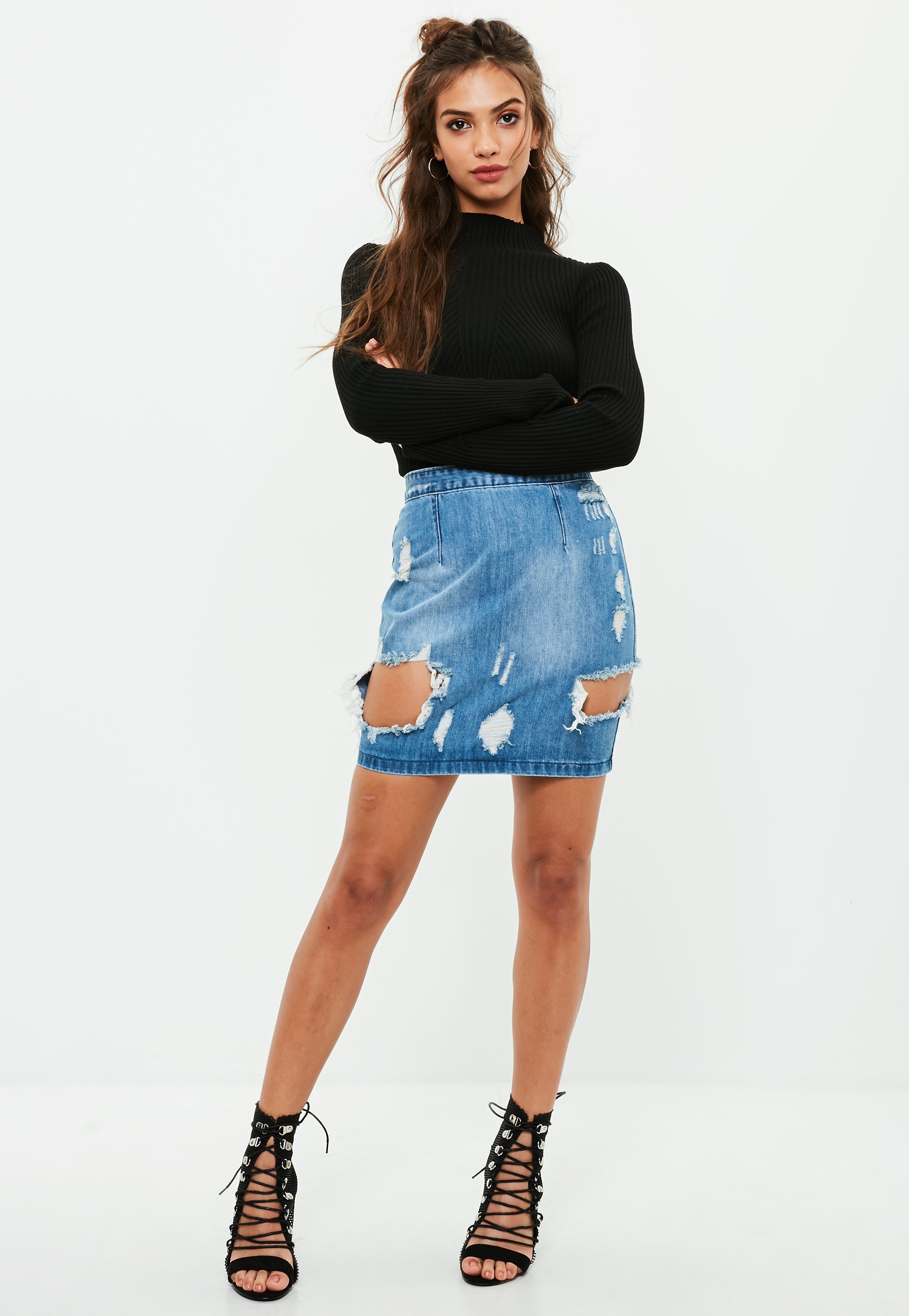 ripped denim mini skirt