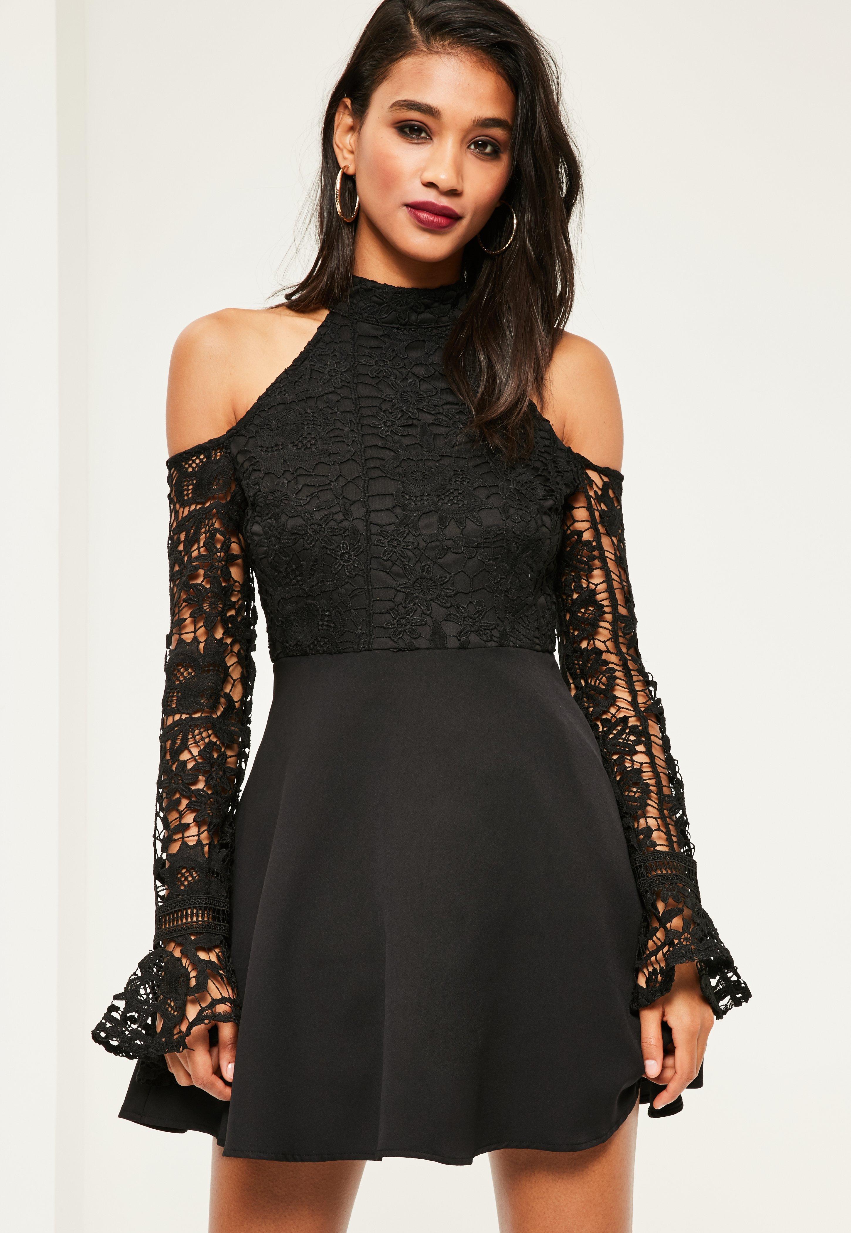cold shoulder high neck dress
