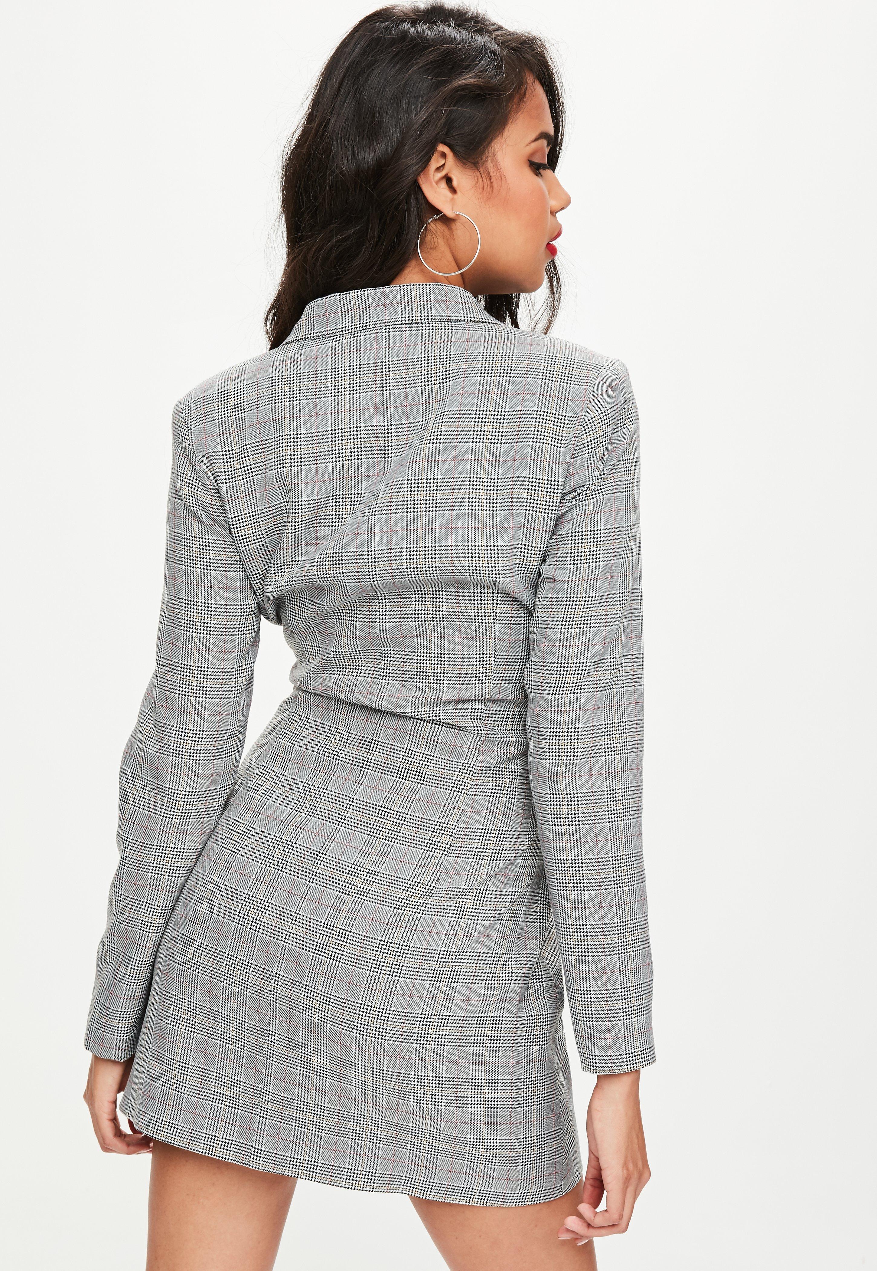 grey checked blazer dress