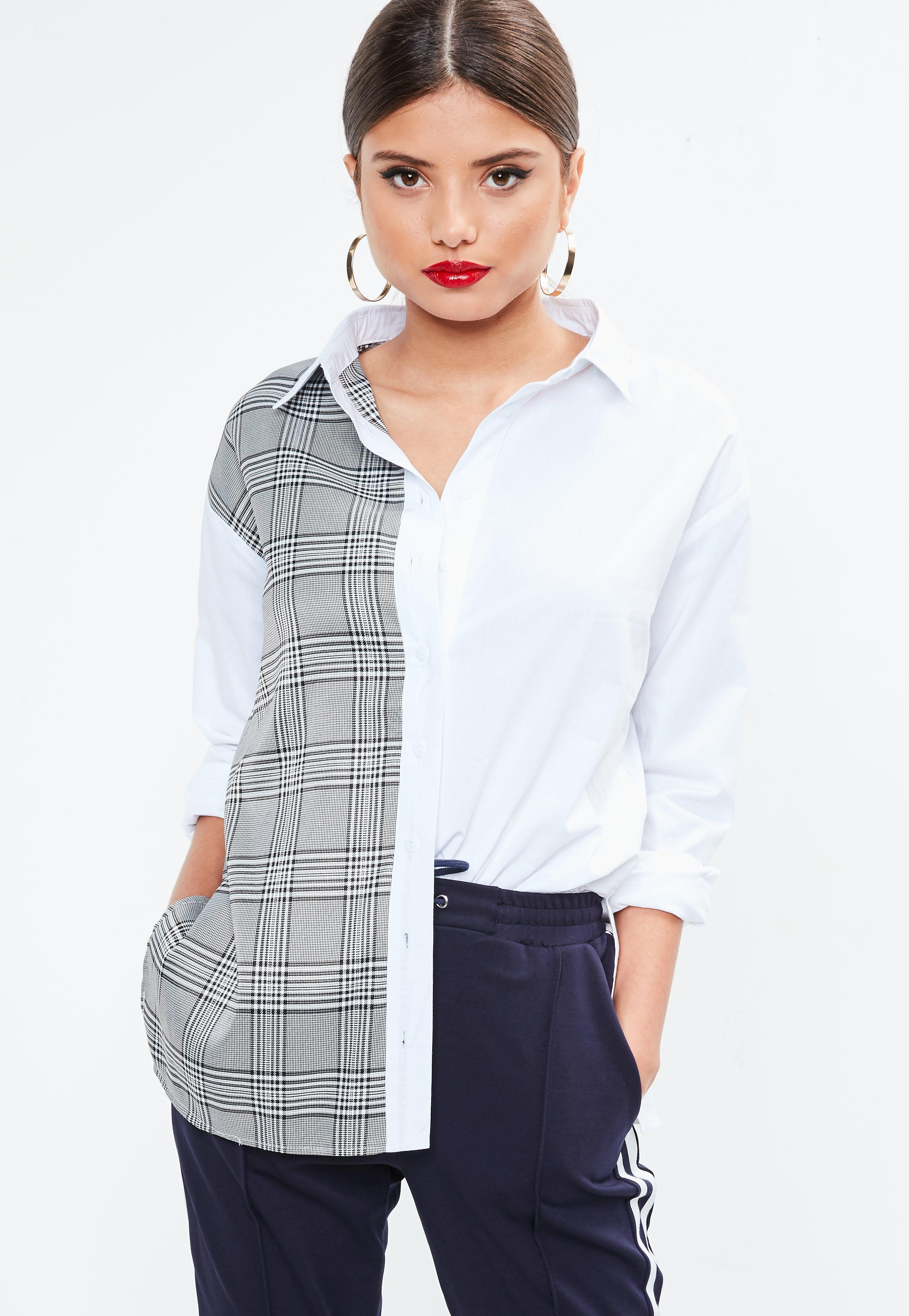 half plaid half denim shirt