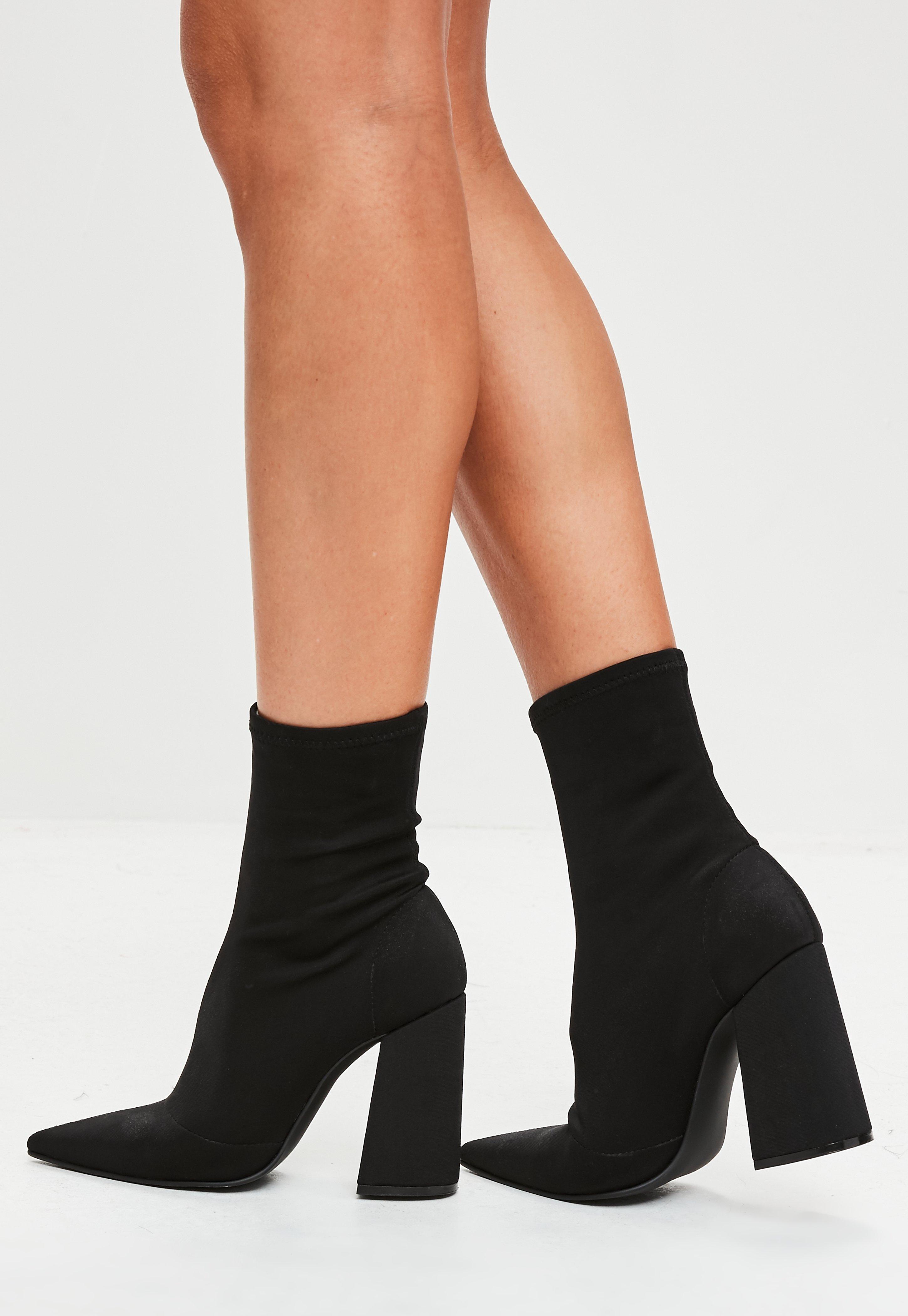 Missguided Black Flared Heel Sock Boots 