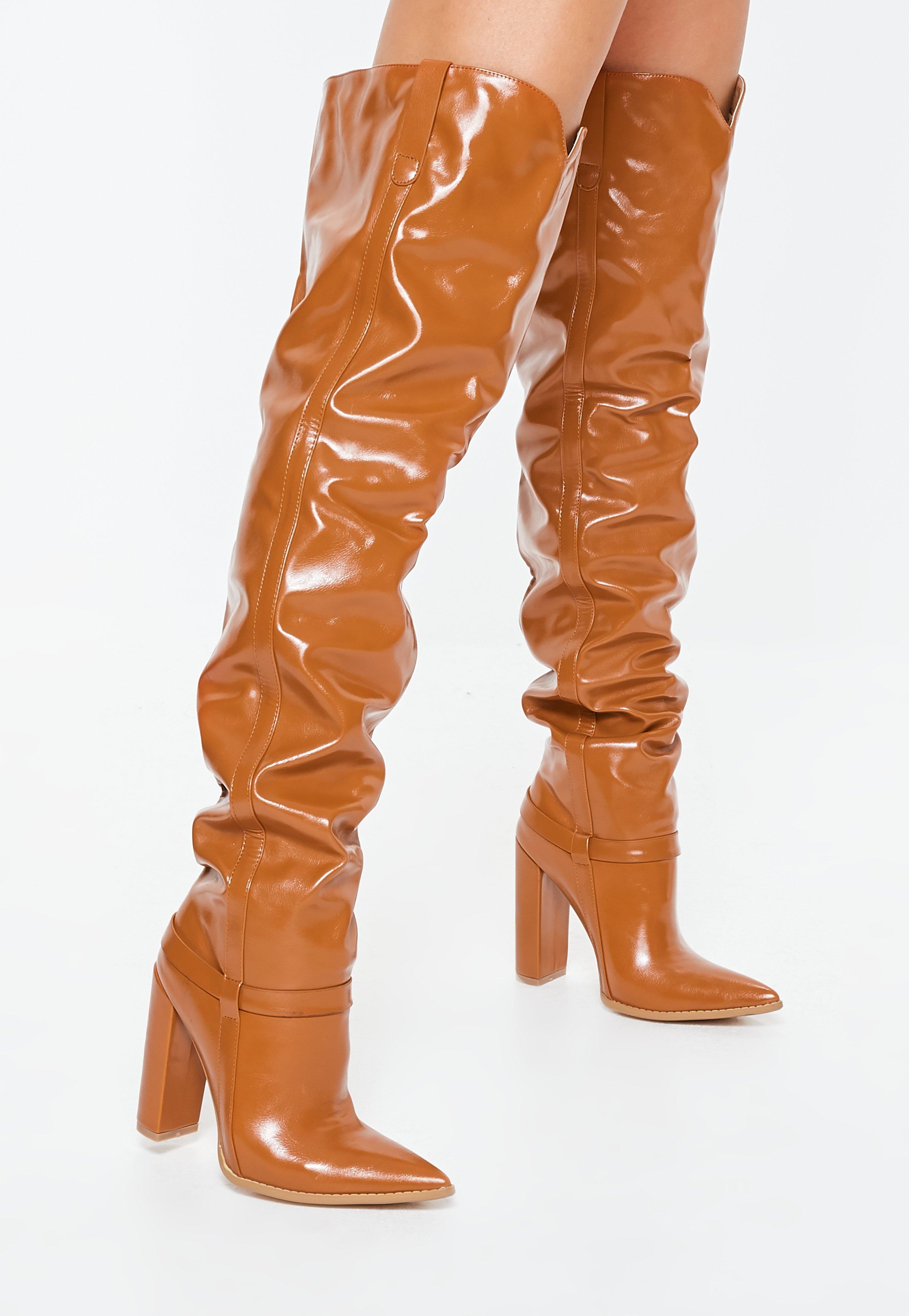 tan leather thigh high boots