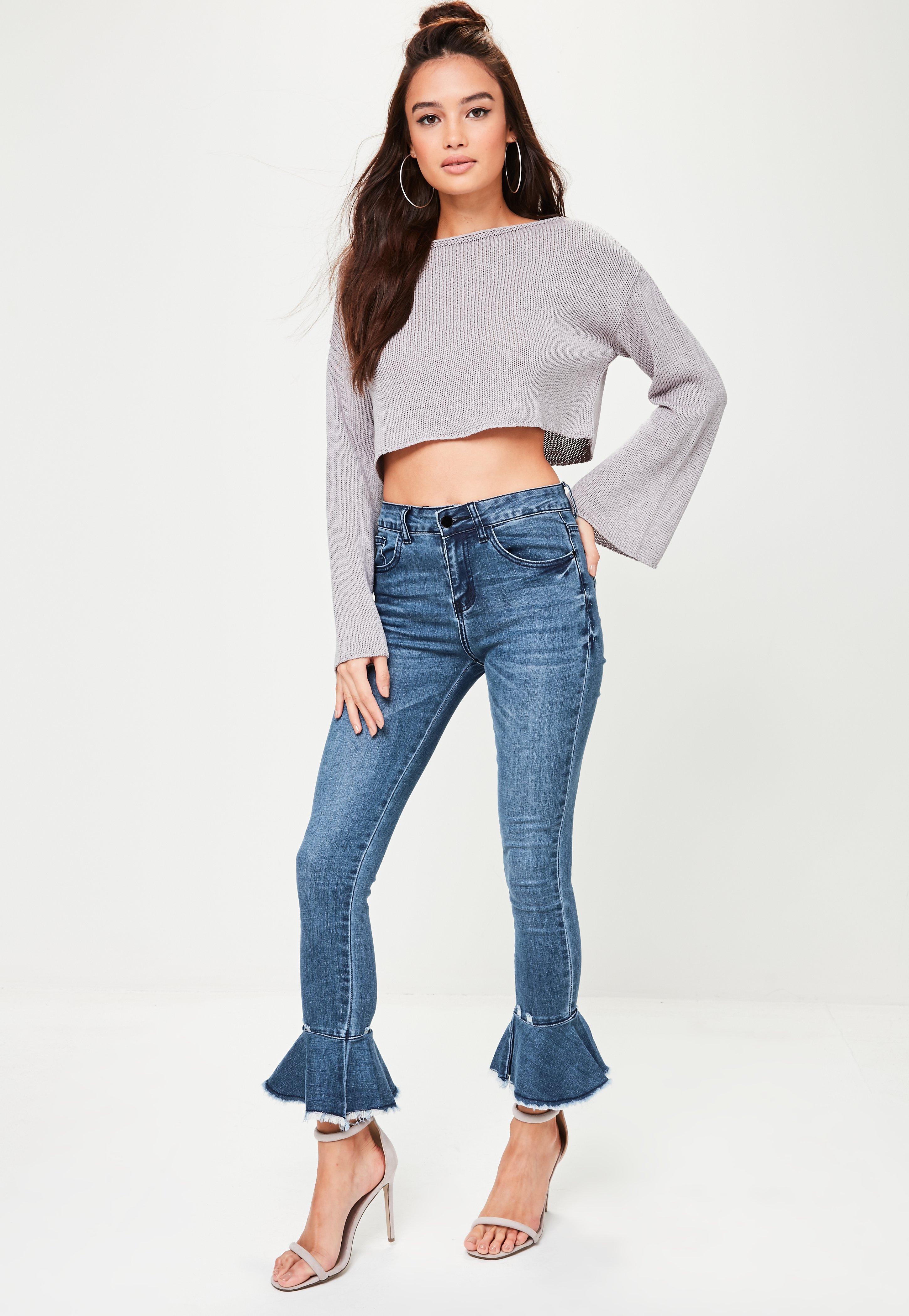 Missguided Denim Blue Frill Hem Skinny Jeans - Lyst