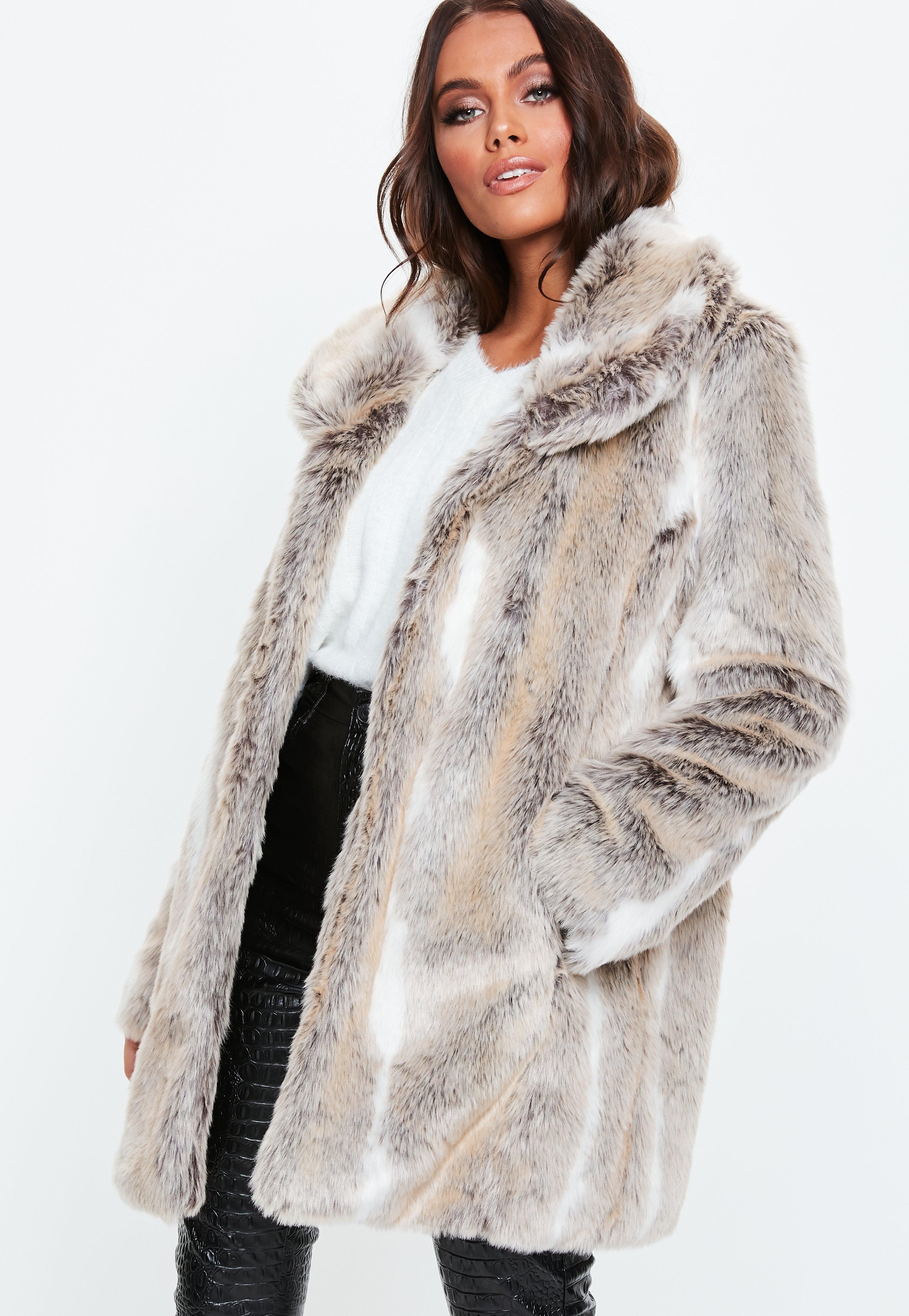 Shawl collar faux fur coat Clearance