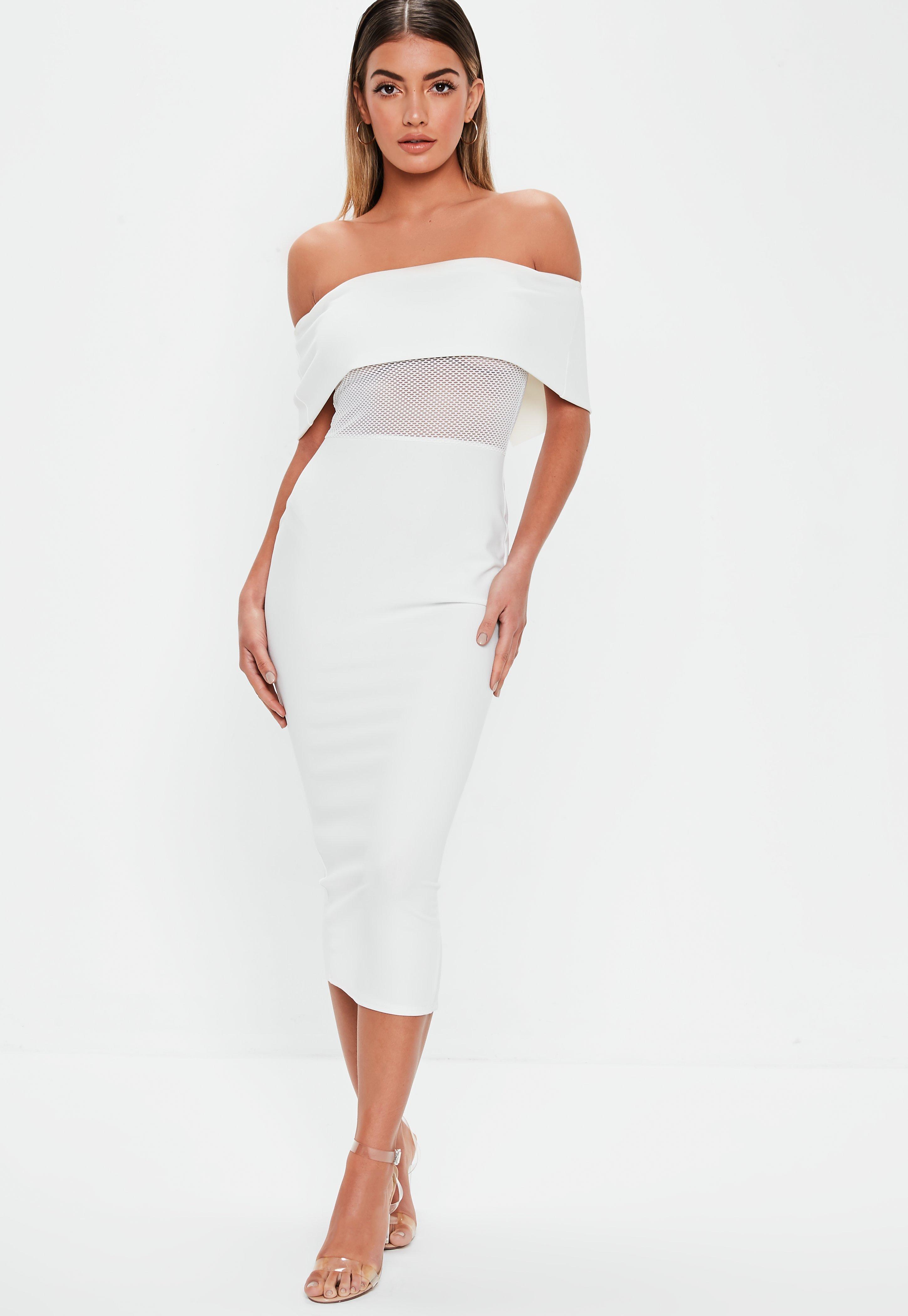 white bardot midi dress