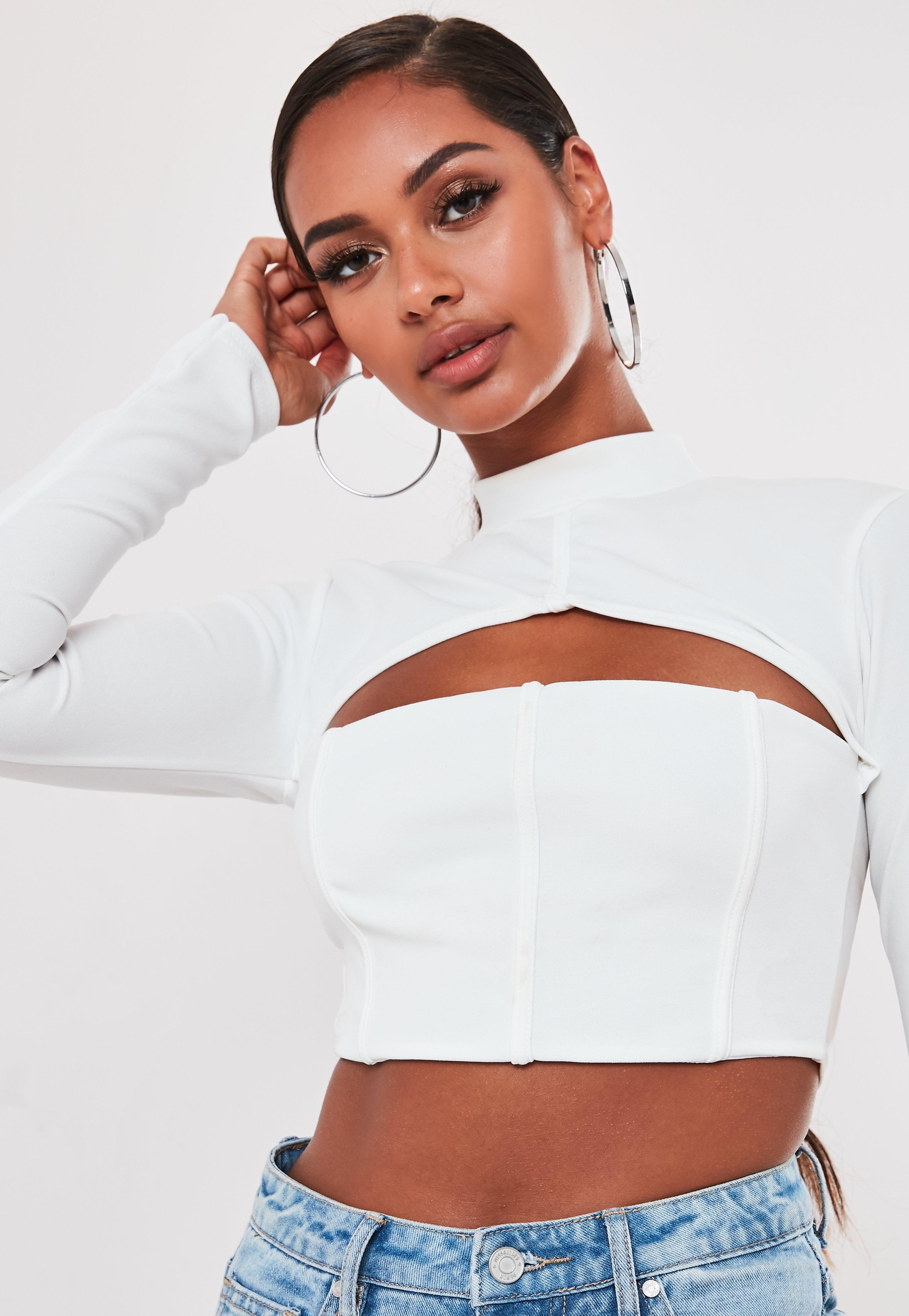 white cut out crop top