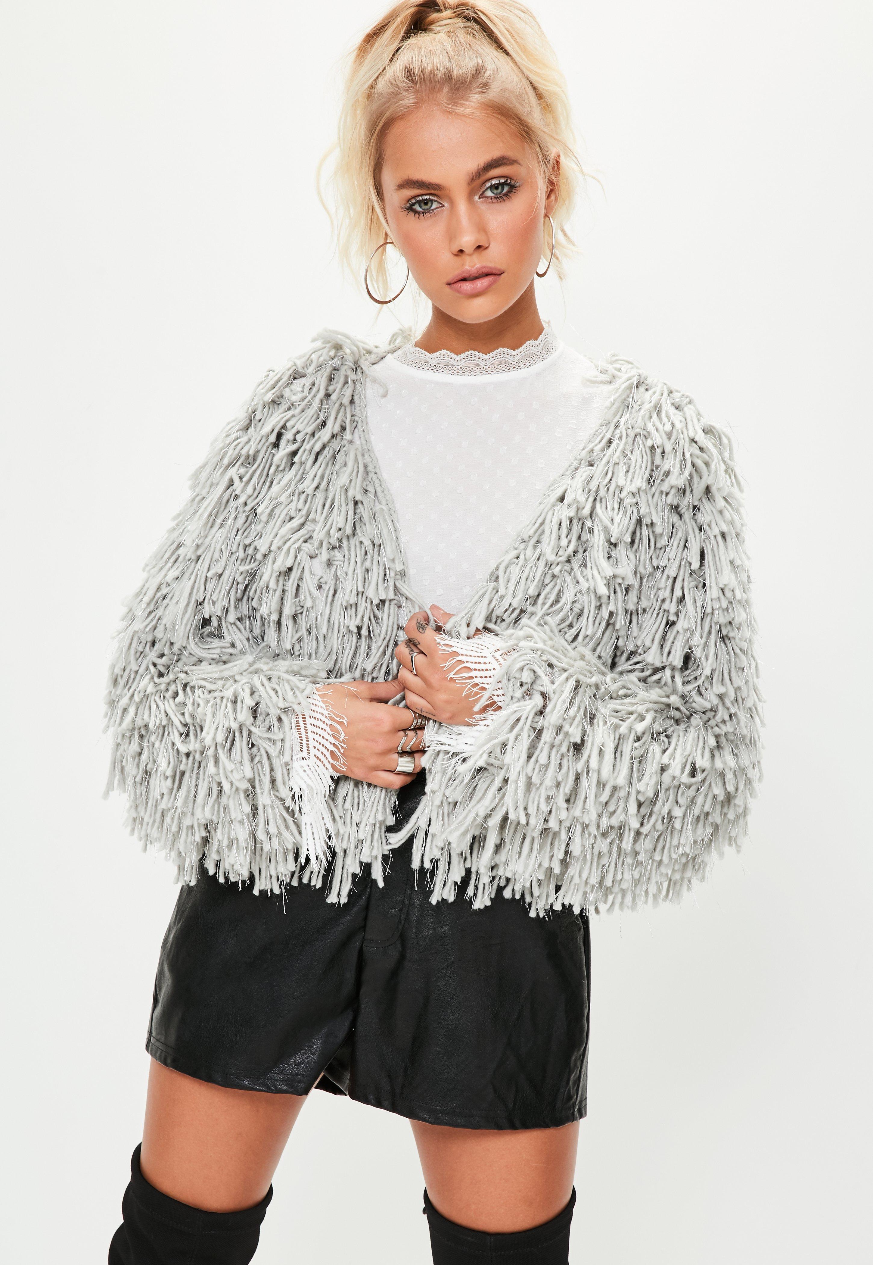 grey shaggy cardigan