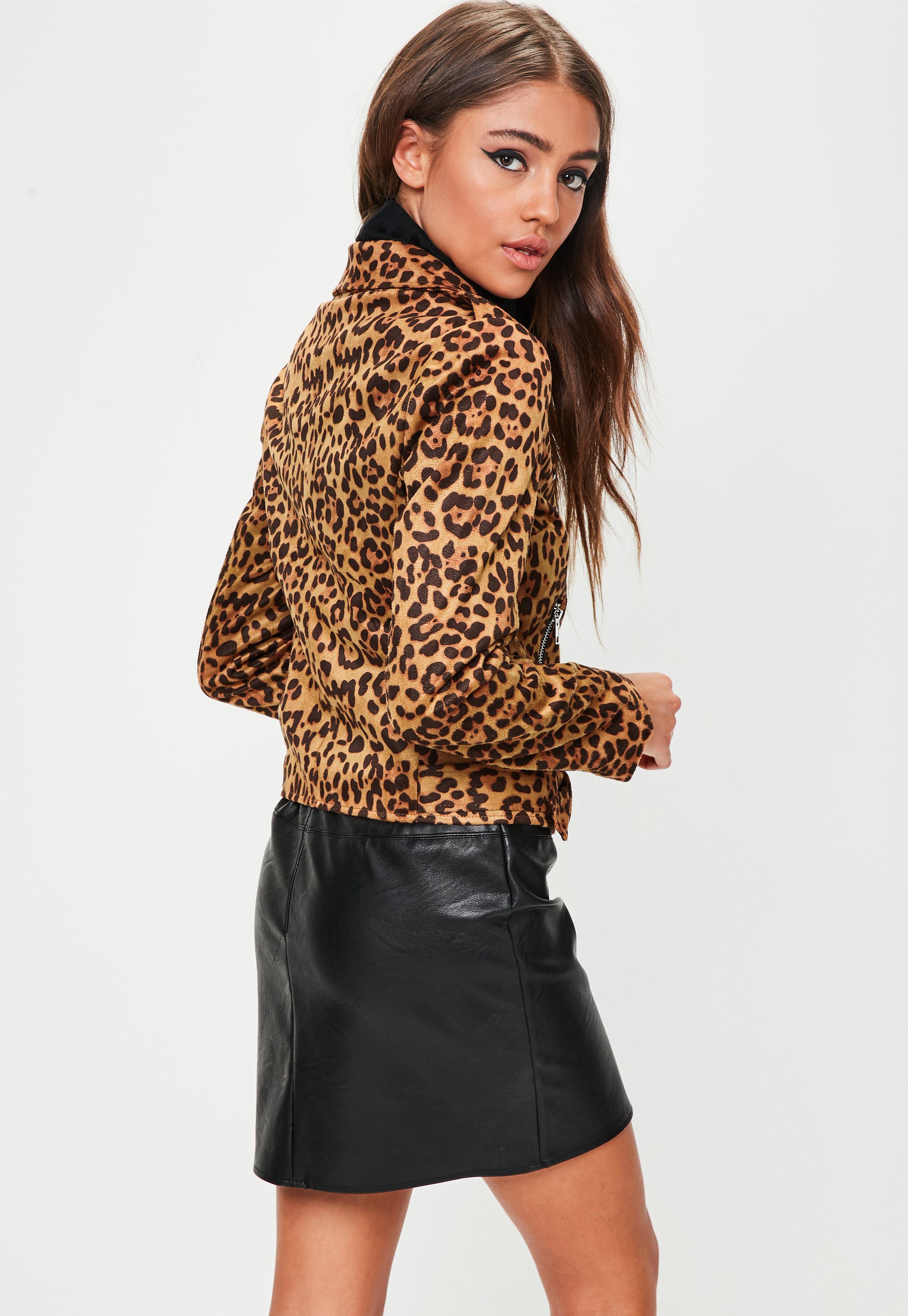 Missguided Brown Leopard Print Biker Jacket - Lyst
