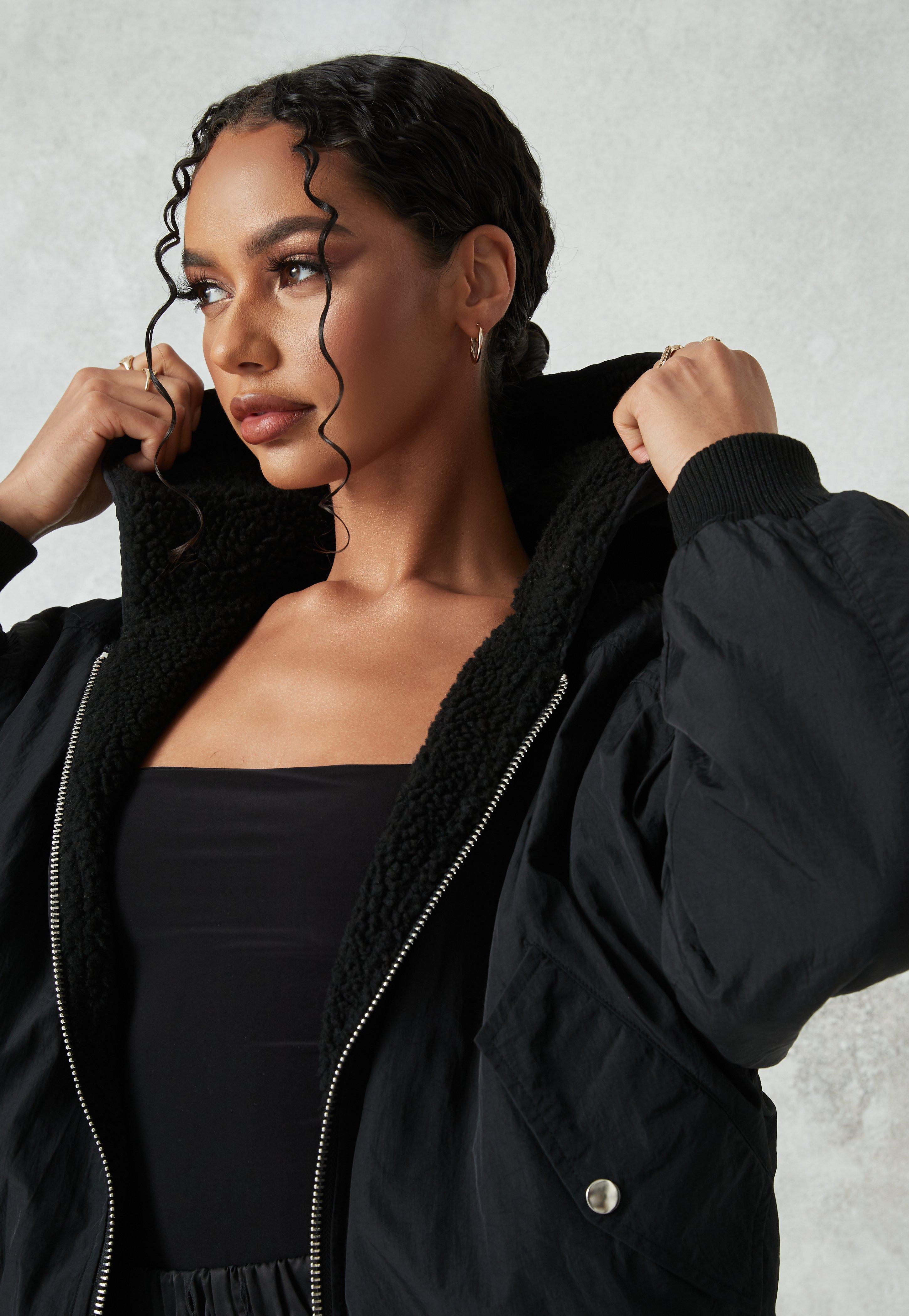 Black borg teddy lined bomber jacket Clearance