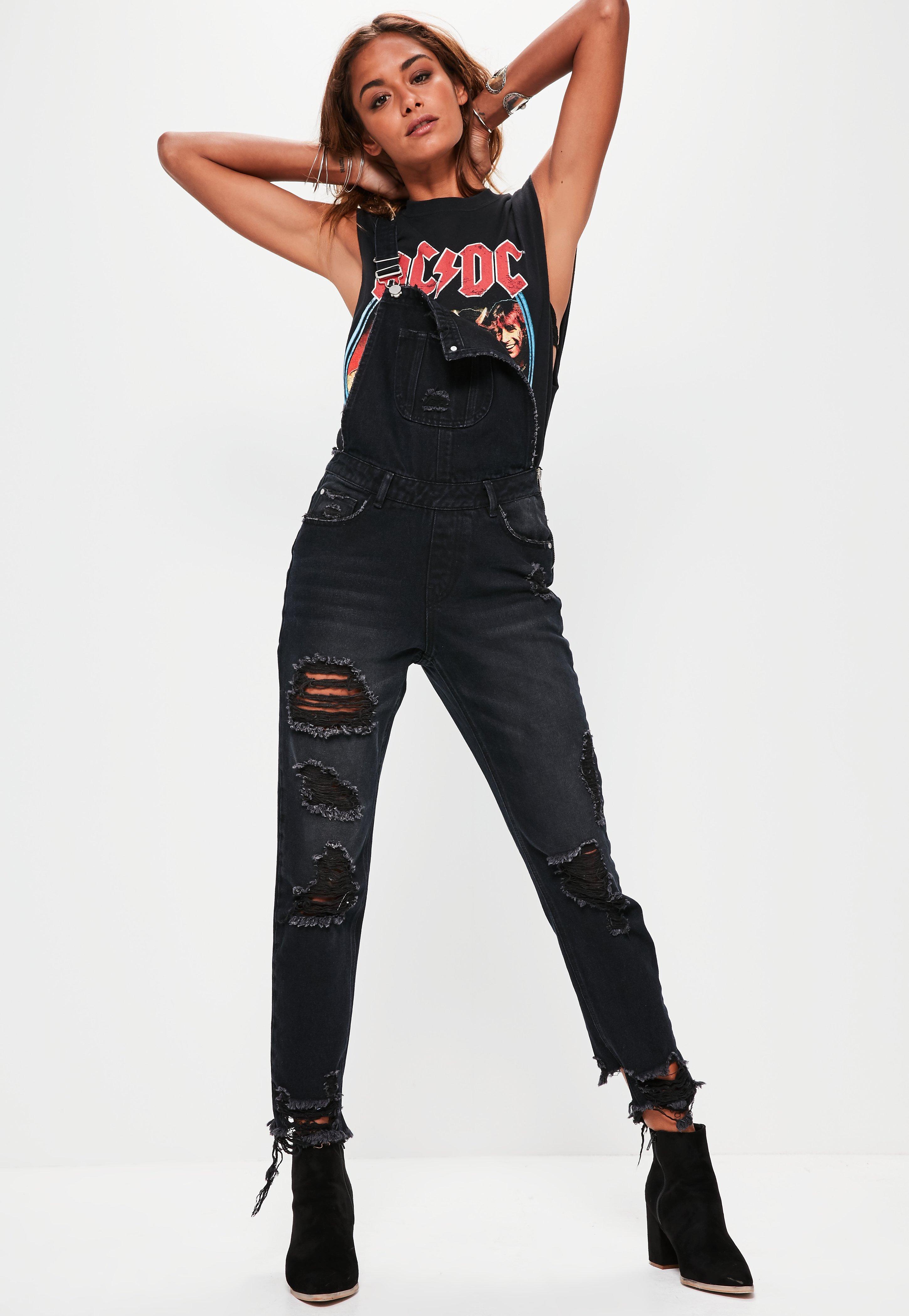 black ripped dungarees