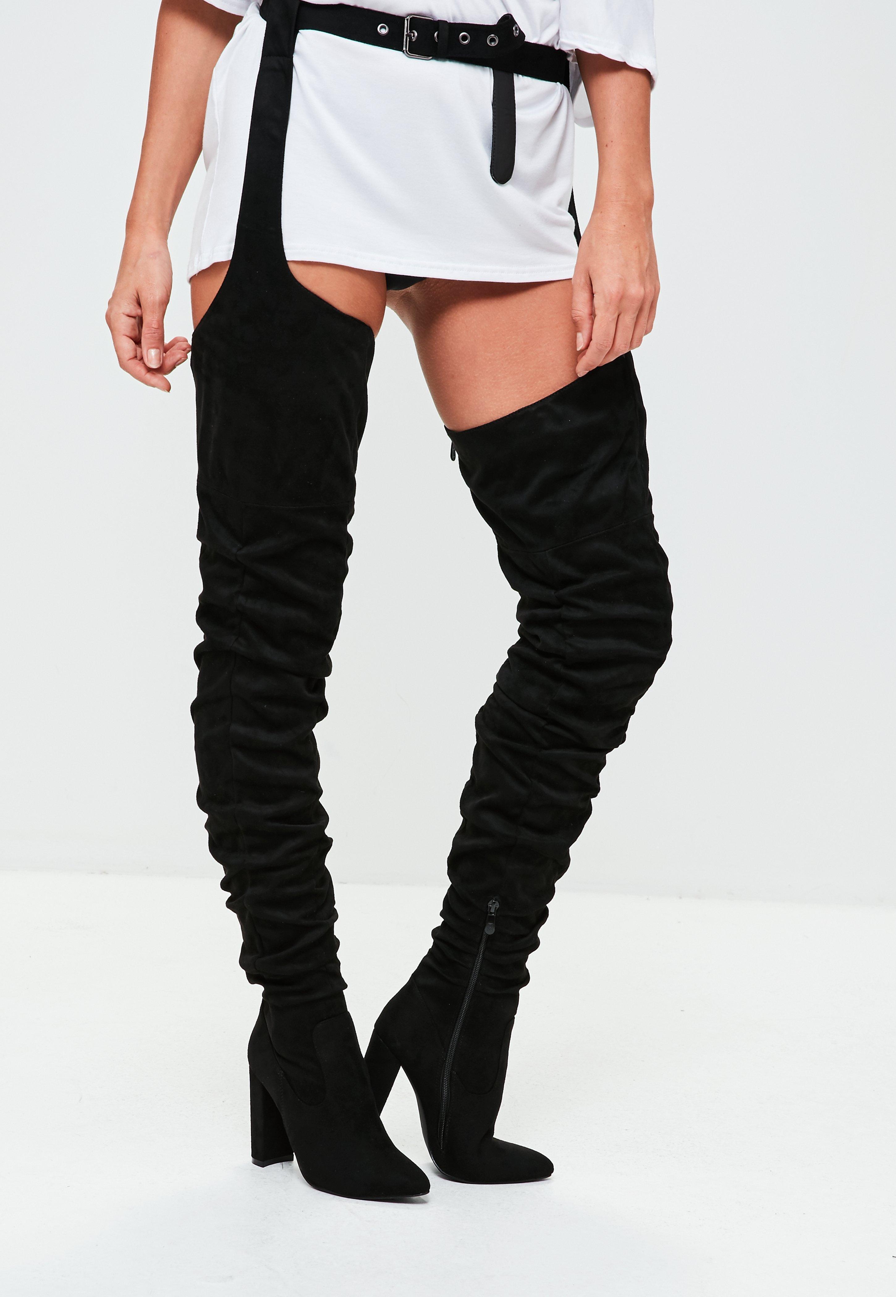 harness thigh high boots