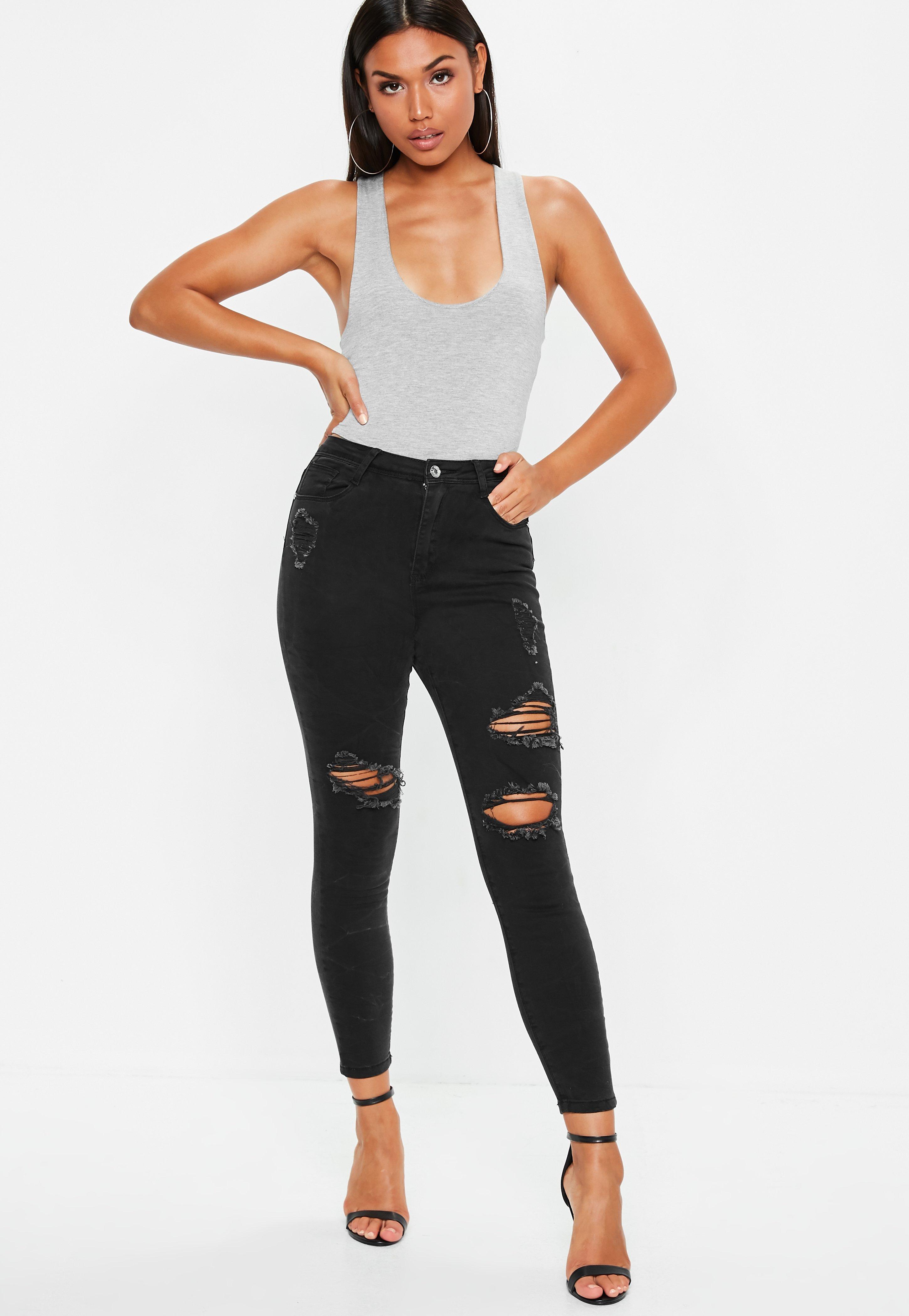 high waisted ripped skinny jeans