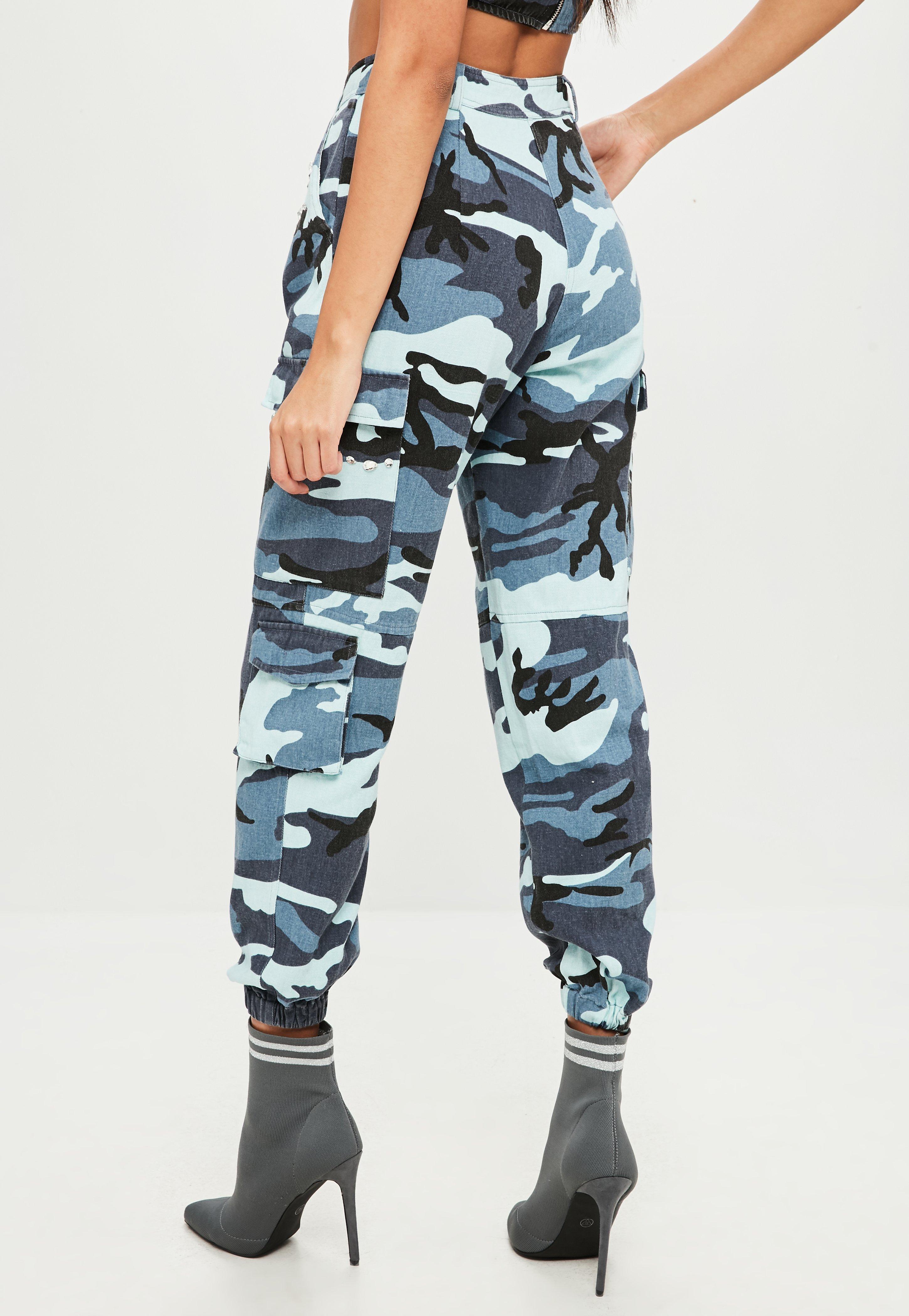 Missguided Cotton Carli Bybel X Blue Camo Cargo Pants - Lyst