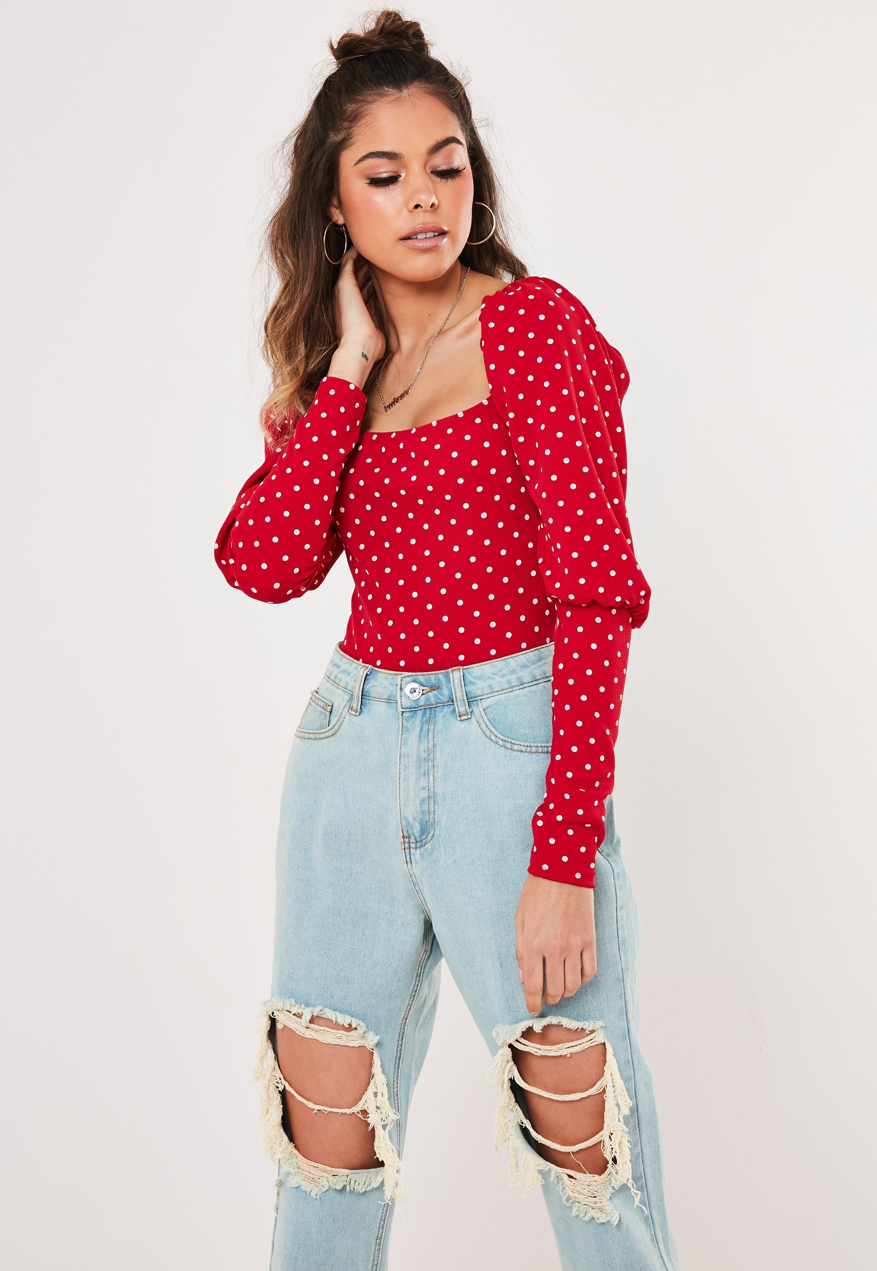Polka dot puff sleeve bodysuit Clearance