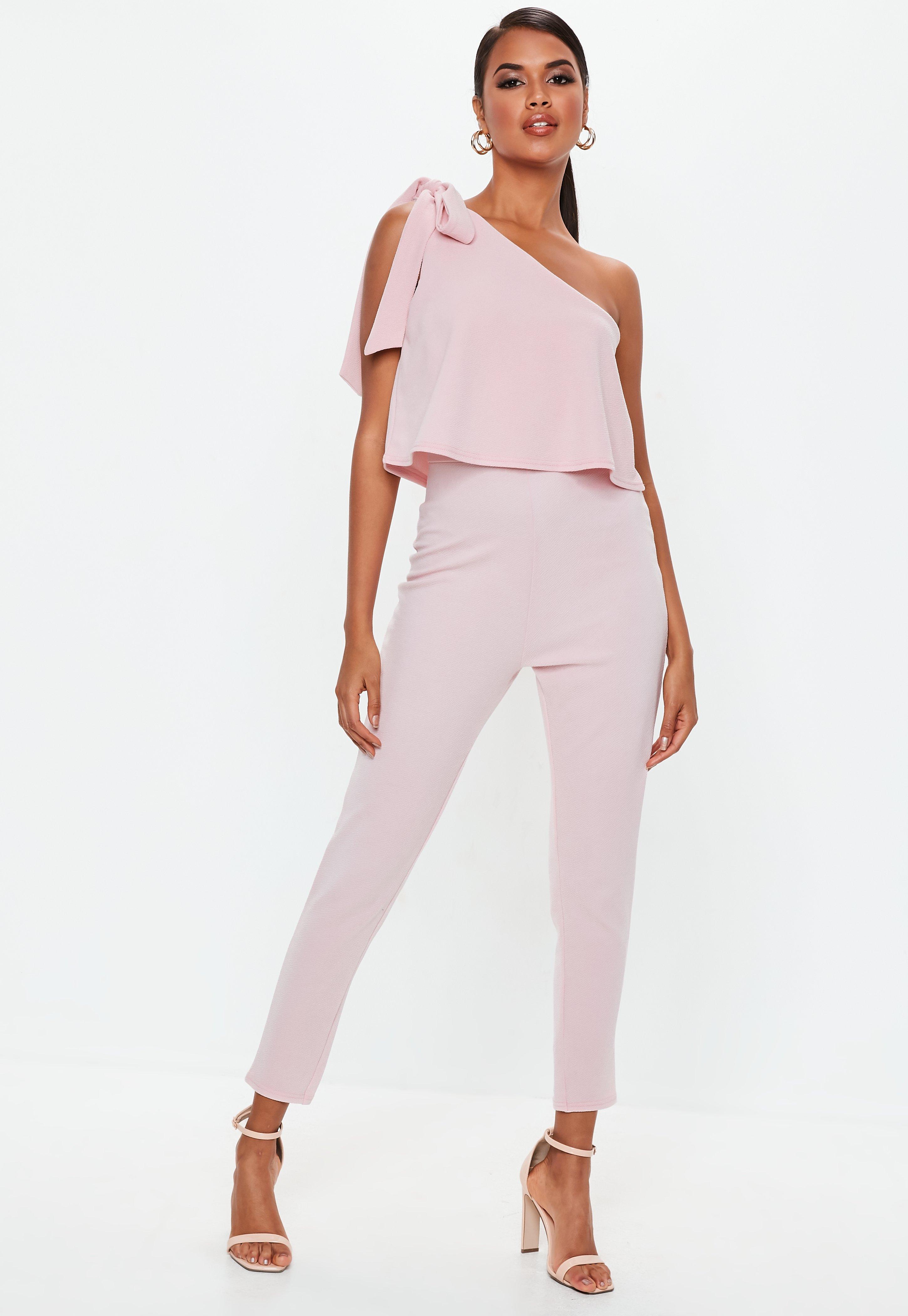 missguided one shoulder bow jumpsuit
