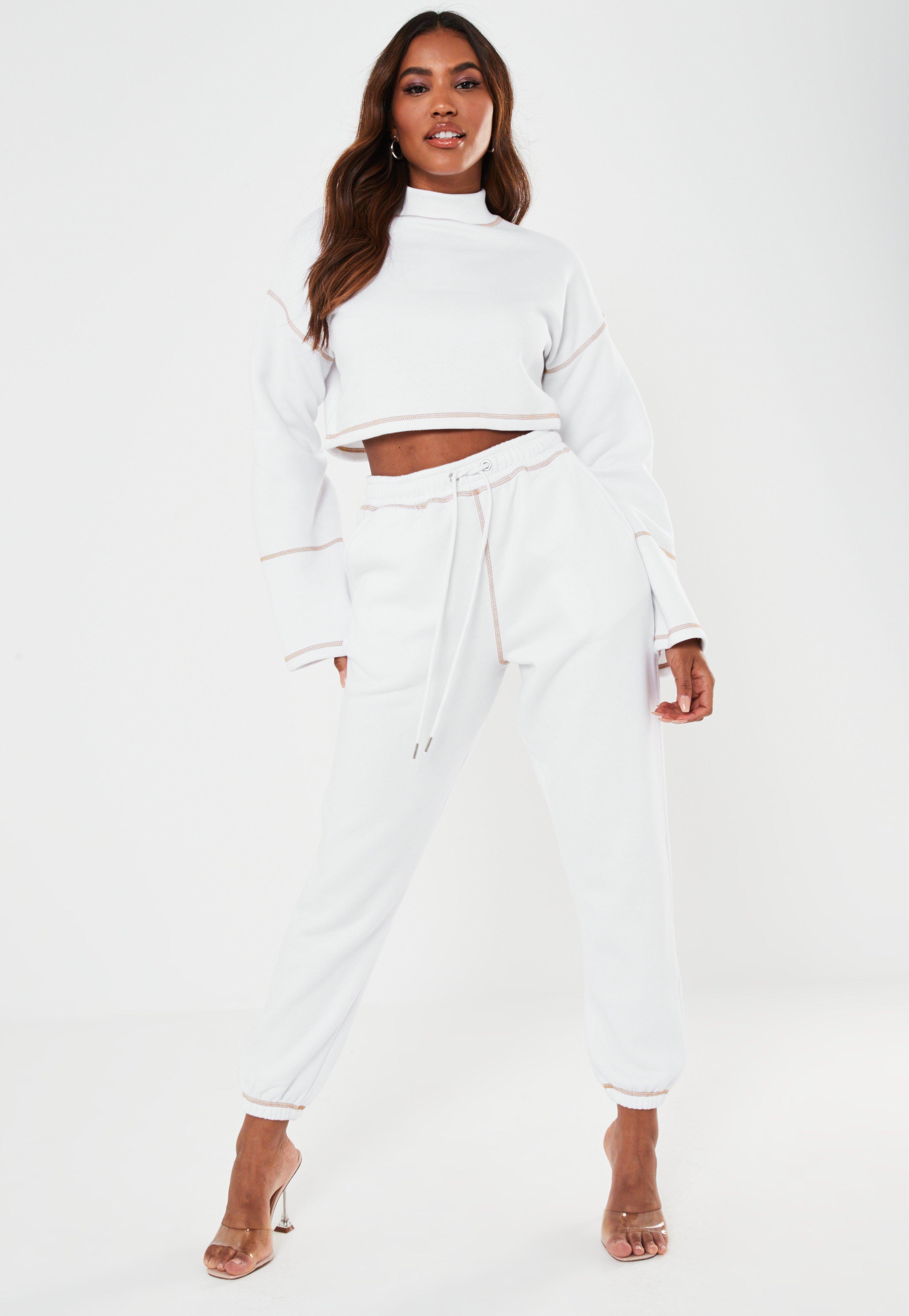 Missguided Synthetic Co Ord Contrast Stitch 90s Joggers in White - Lyst