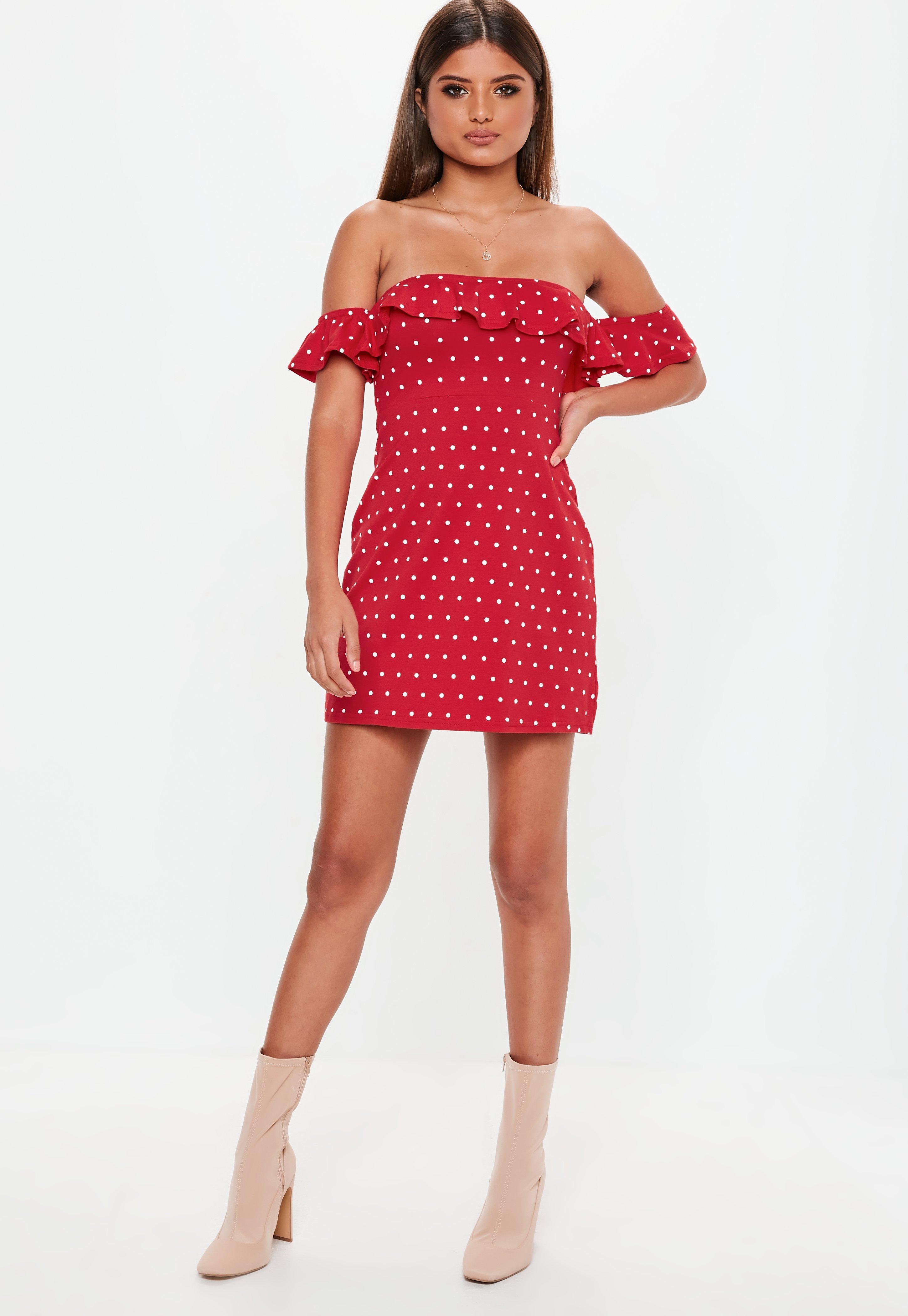 red polka dot bardot dress