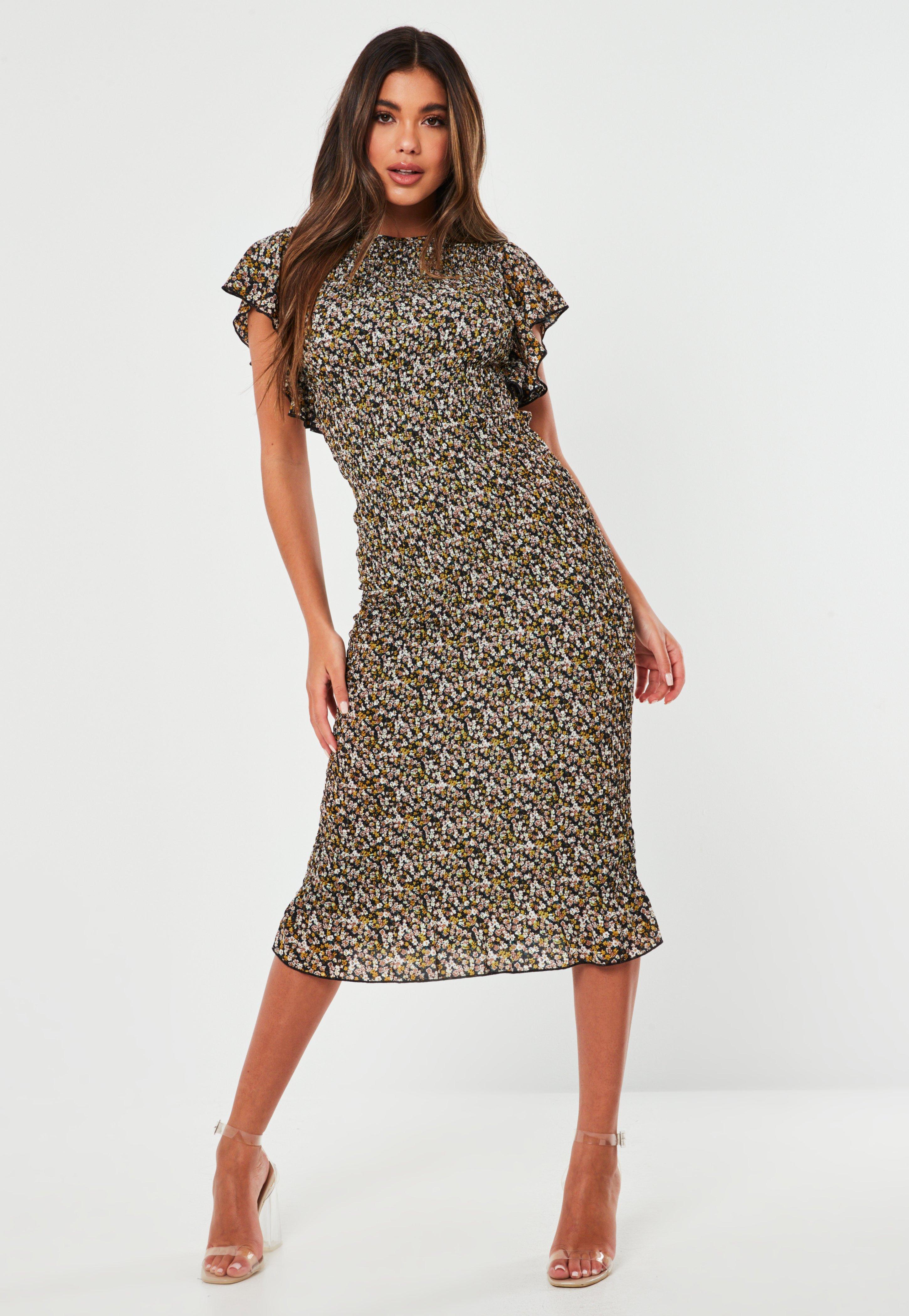 shirred ruffle dress