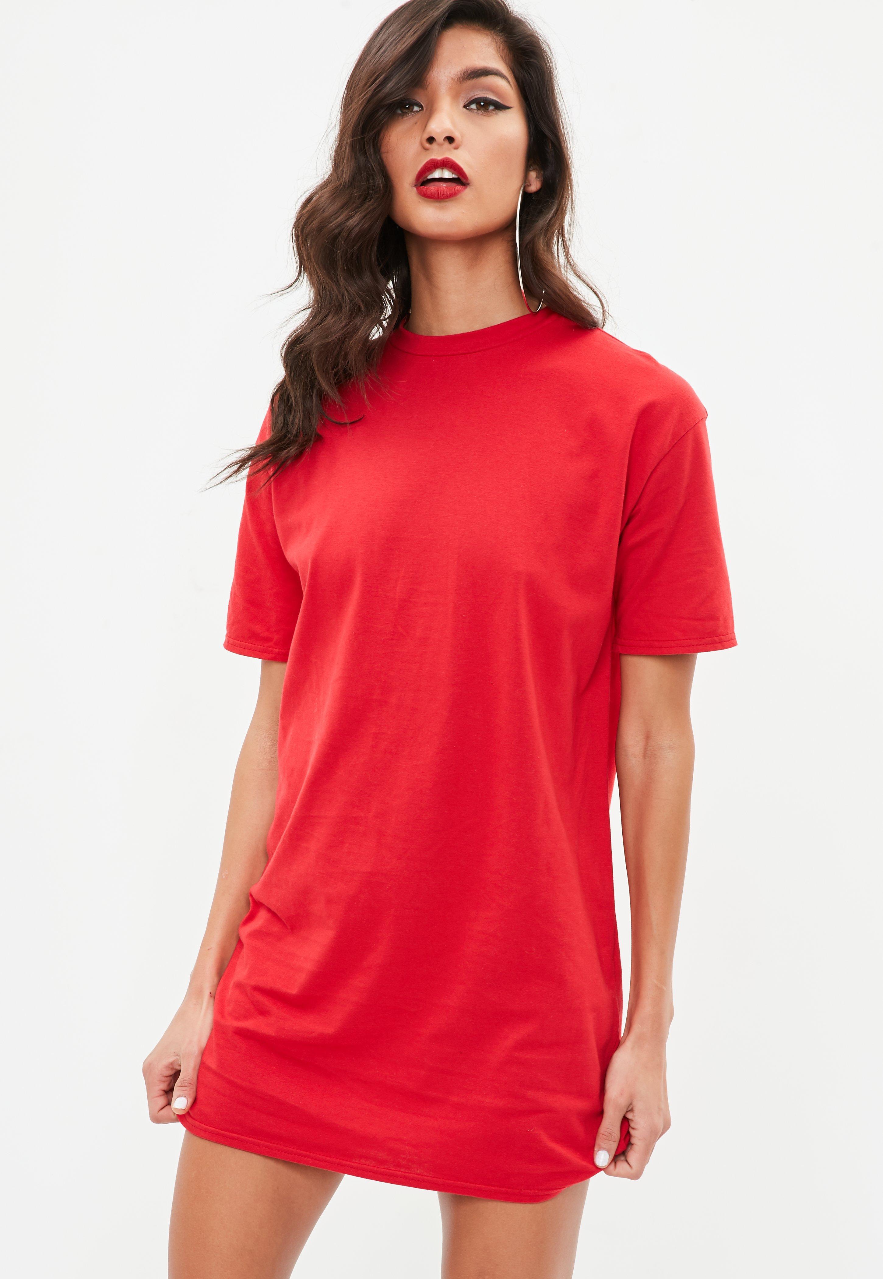 Lyst Missguided  Red Short Sleeve Crew Neck T shirt  Dress  