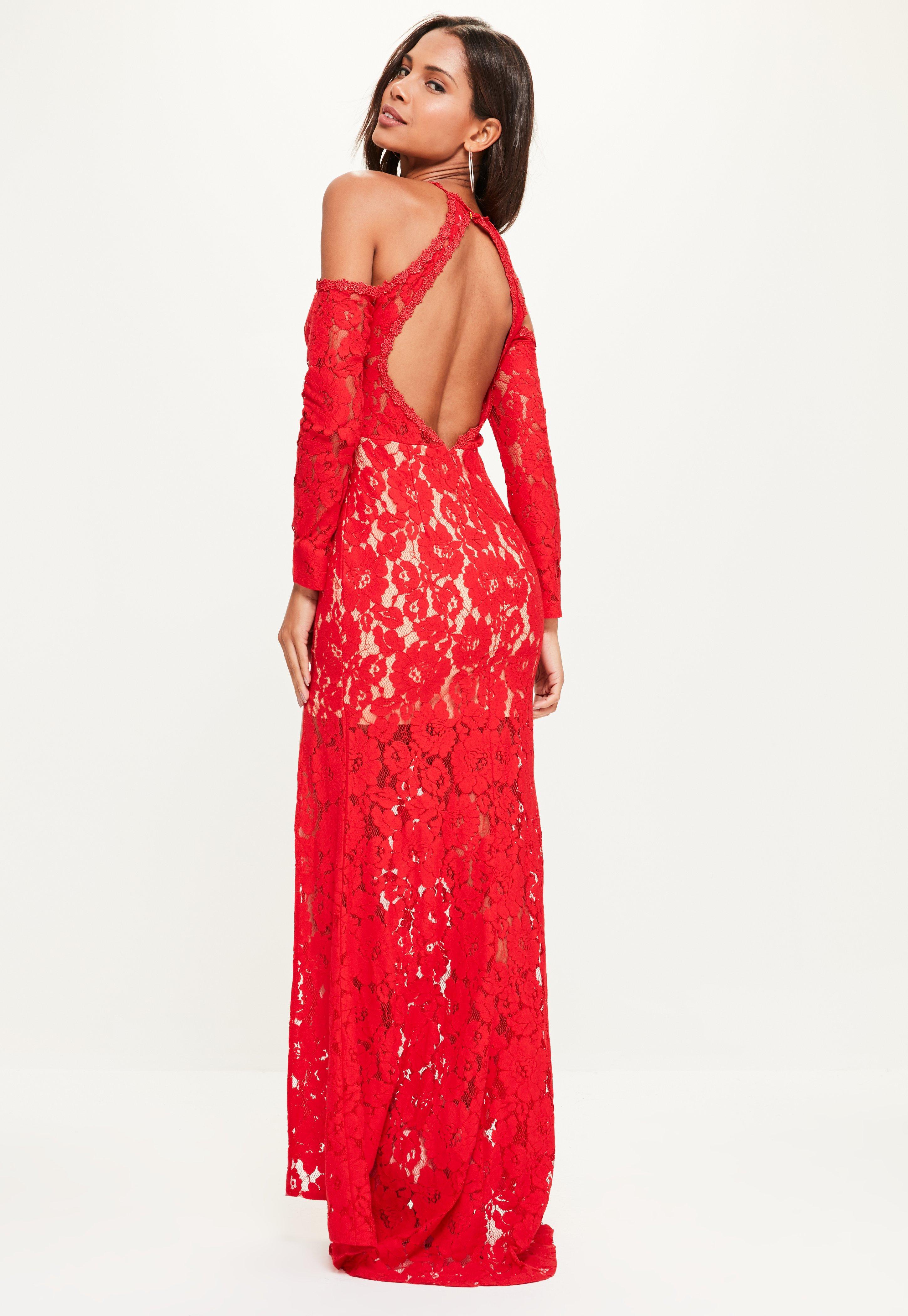 red lace cold shoulder dress