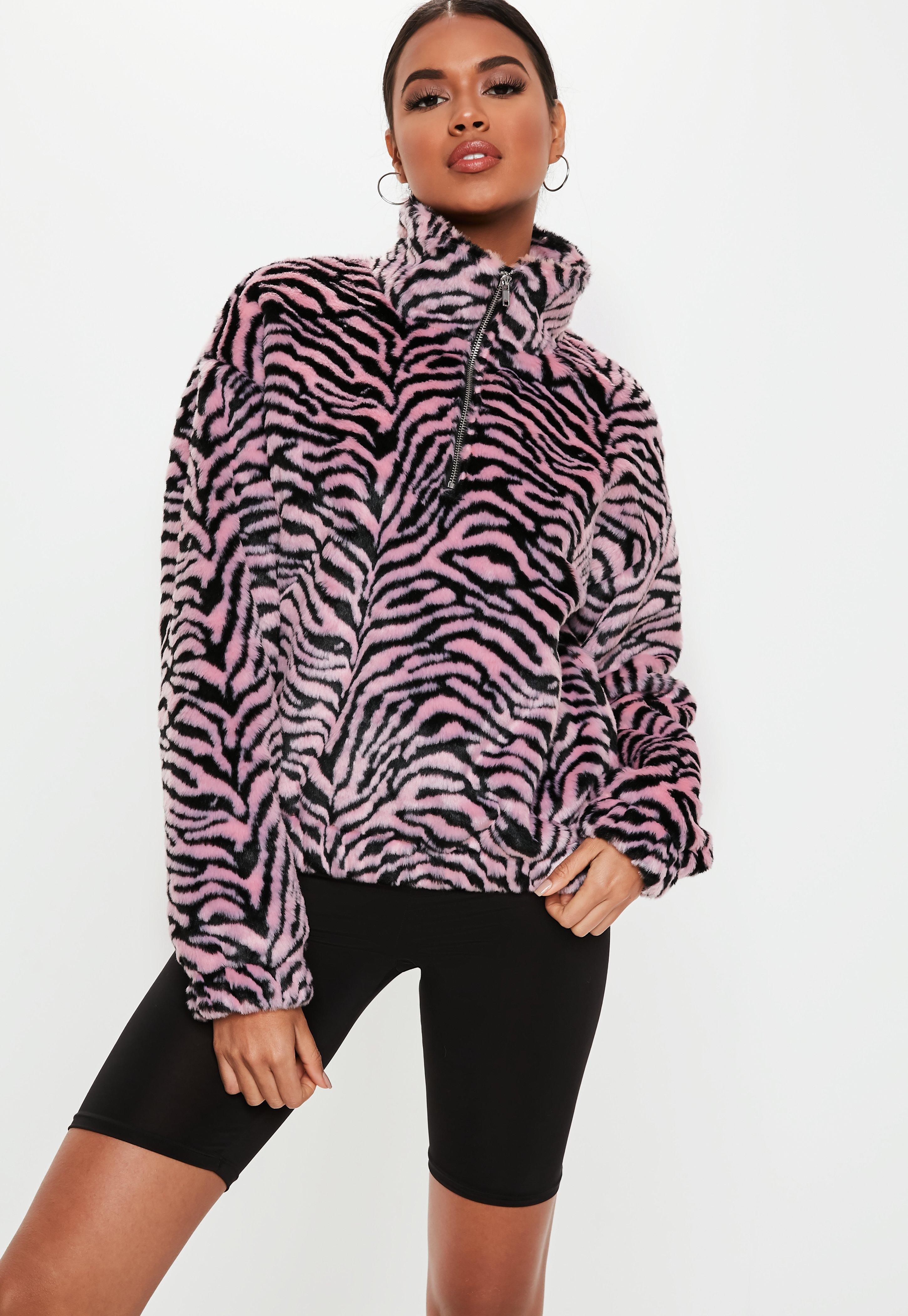 Missguided Pink Zebra Faux Fur Jacket, Pink Zebra Fur Coat
