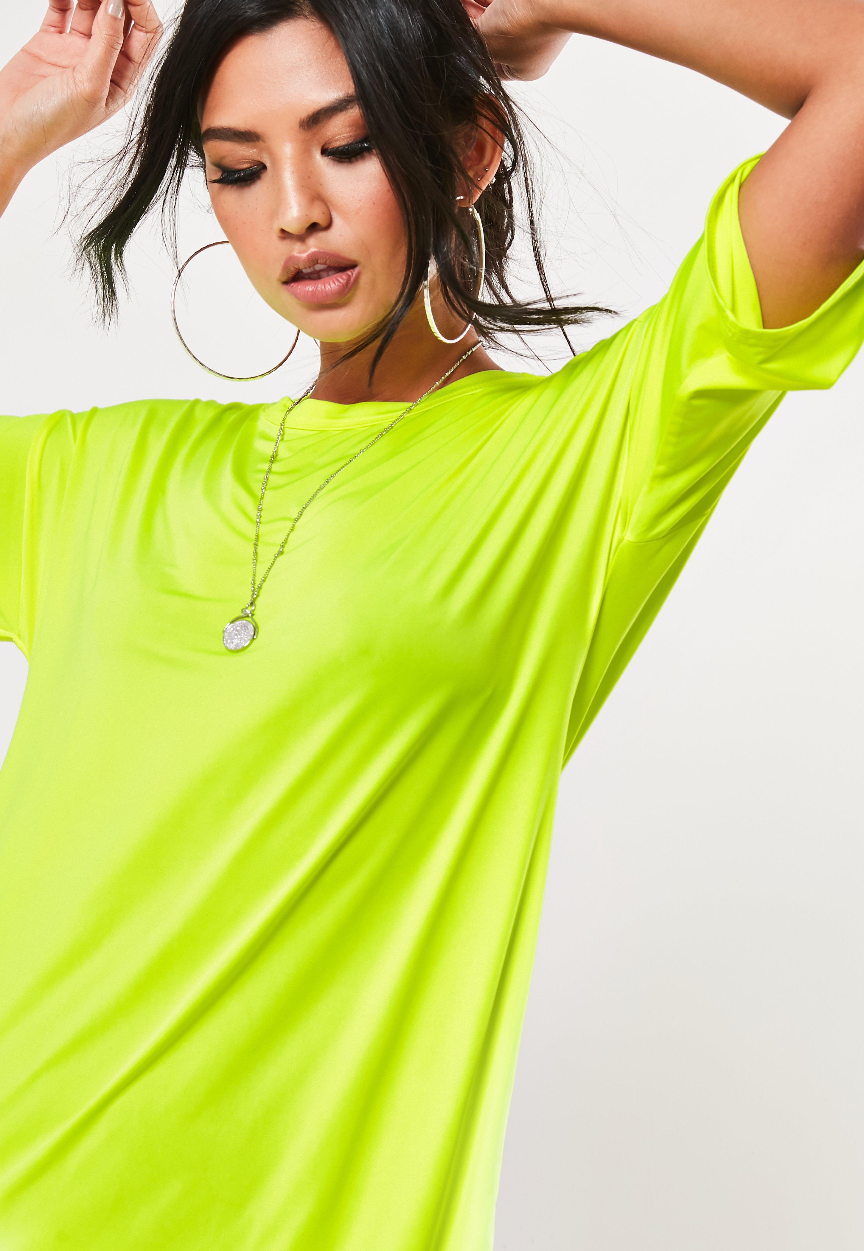 Missguided Synthetic Neon Yellow Short Sleeve Oversized T Shirt Dress