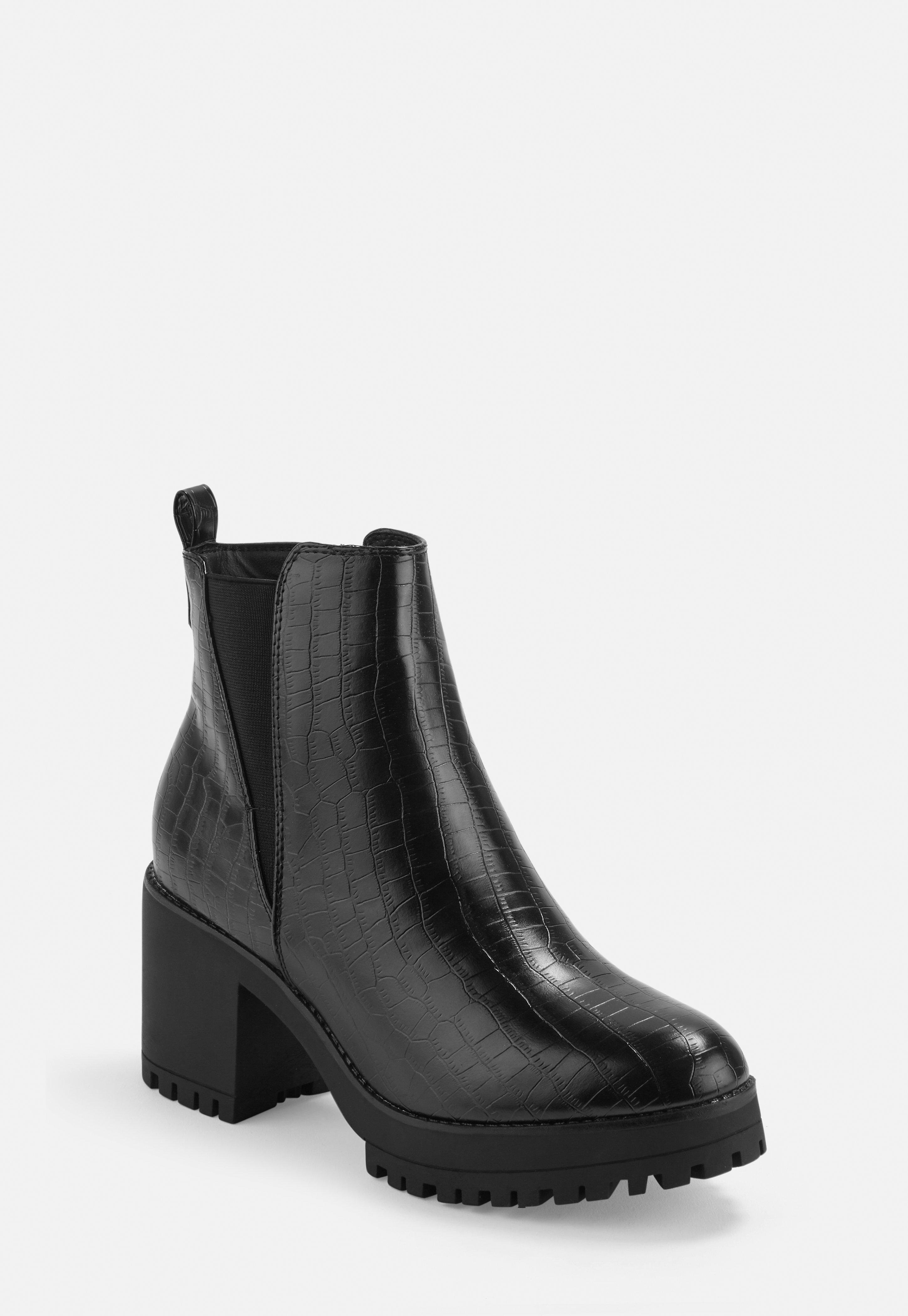 black croc effect chunky chelsea ankle boots