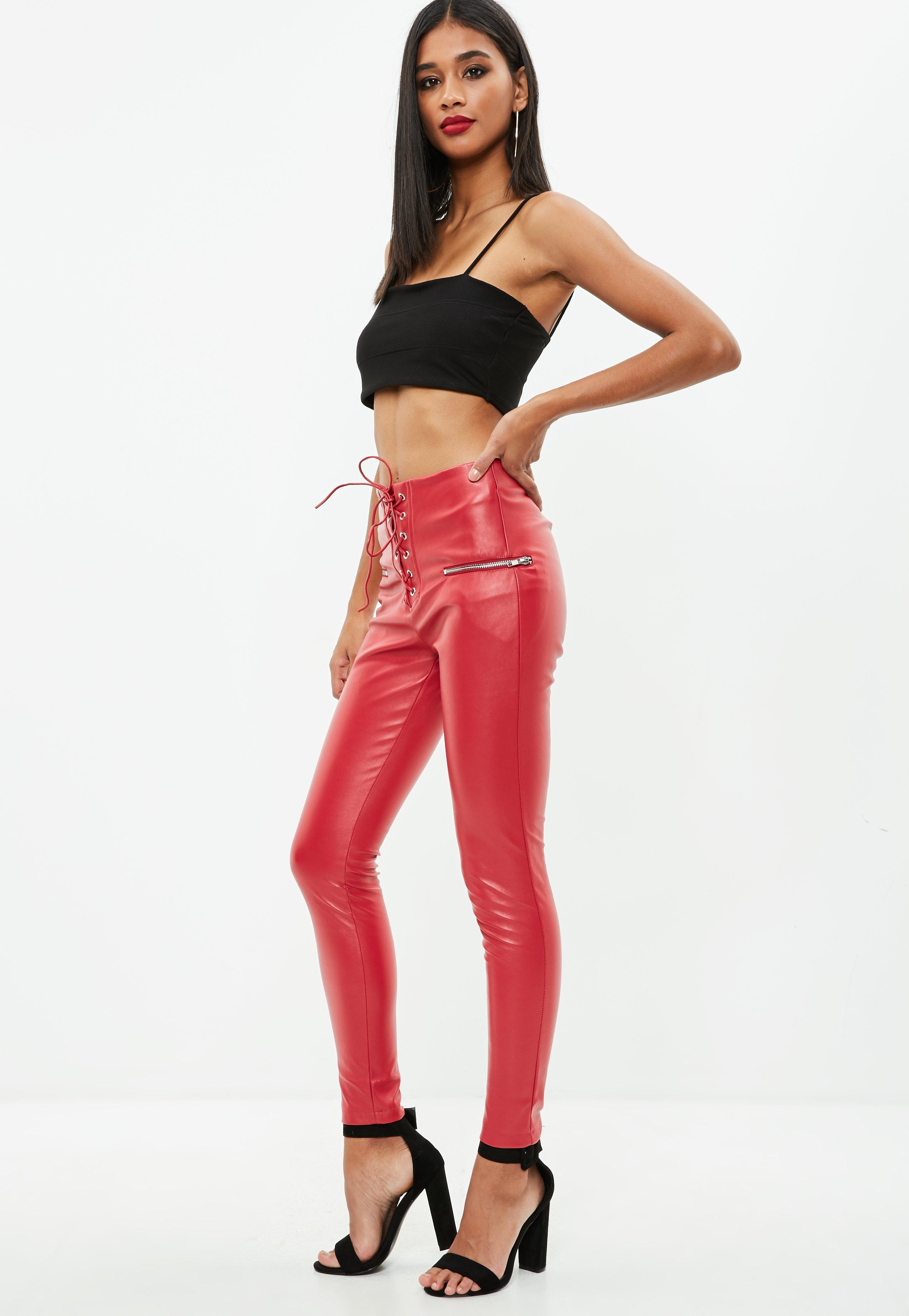Red lace up leggings Clearance