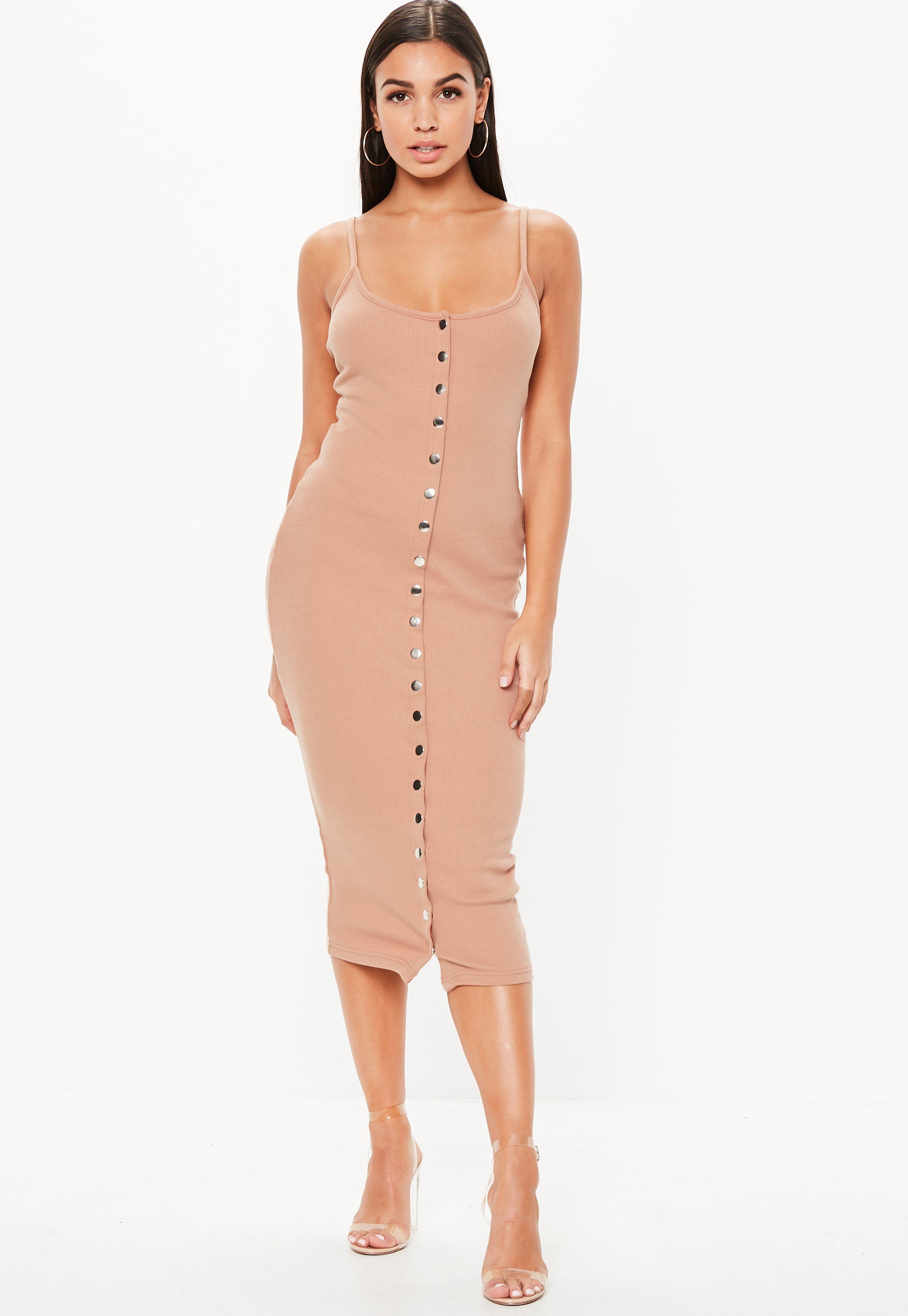 Lyst Missguided Tall Nude Strappy Ribbed Bodycon Midi My XXX Hot Girl