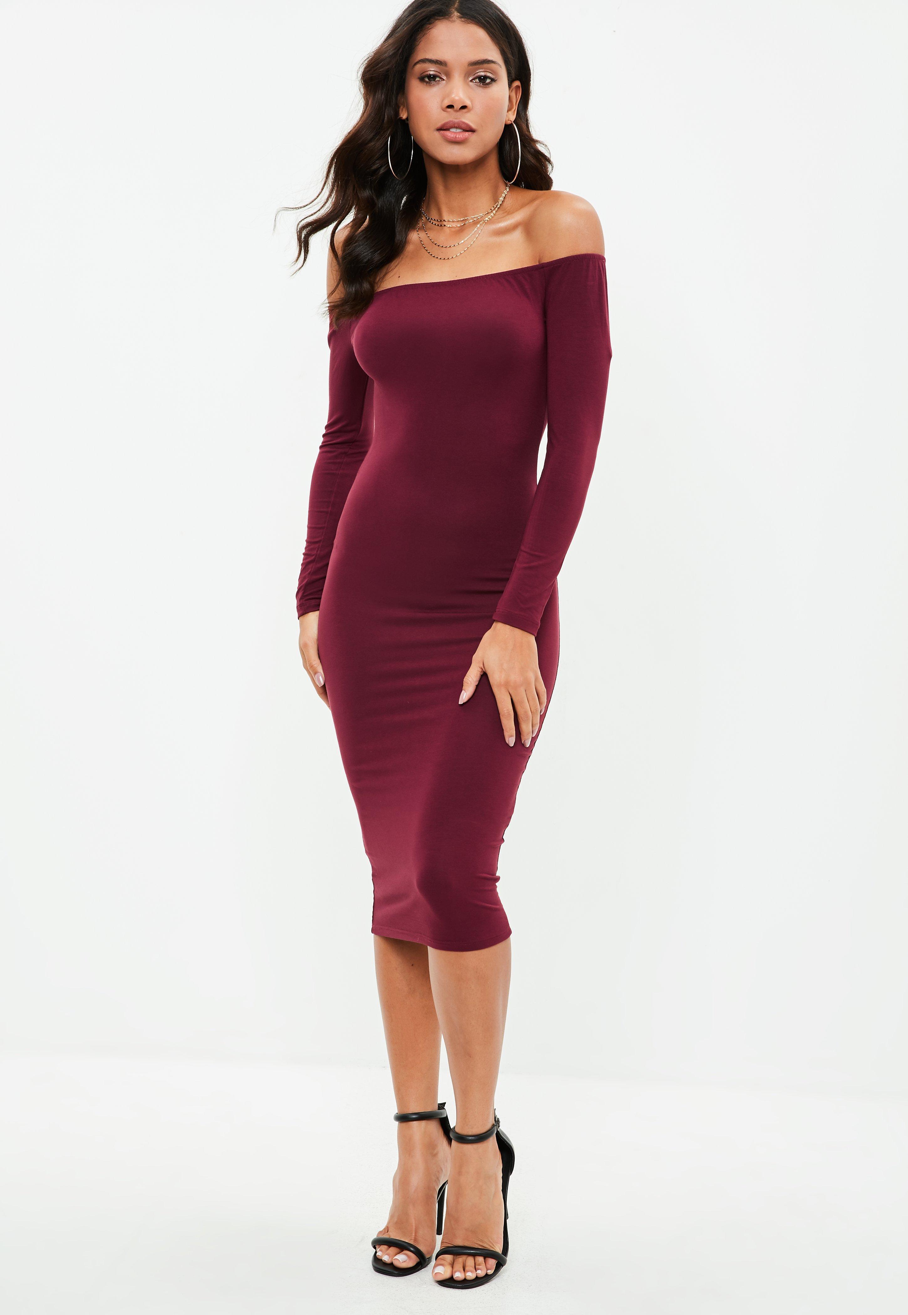 maroon bardot dress