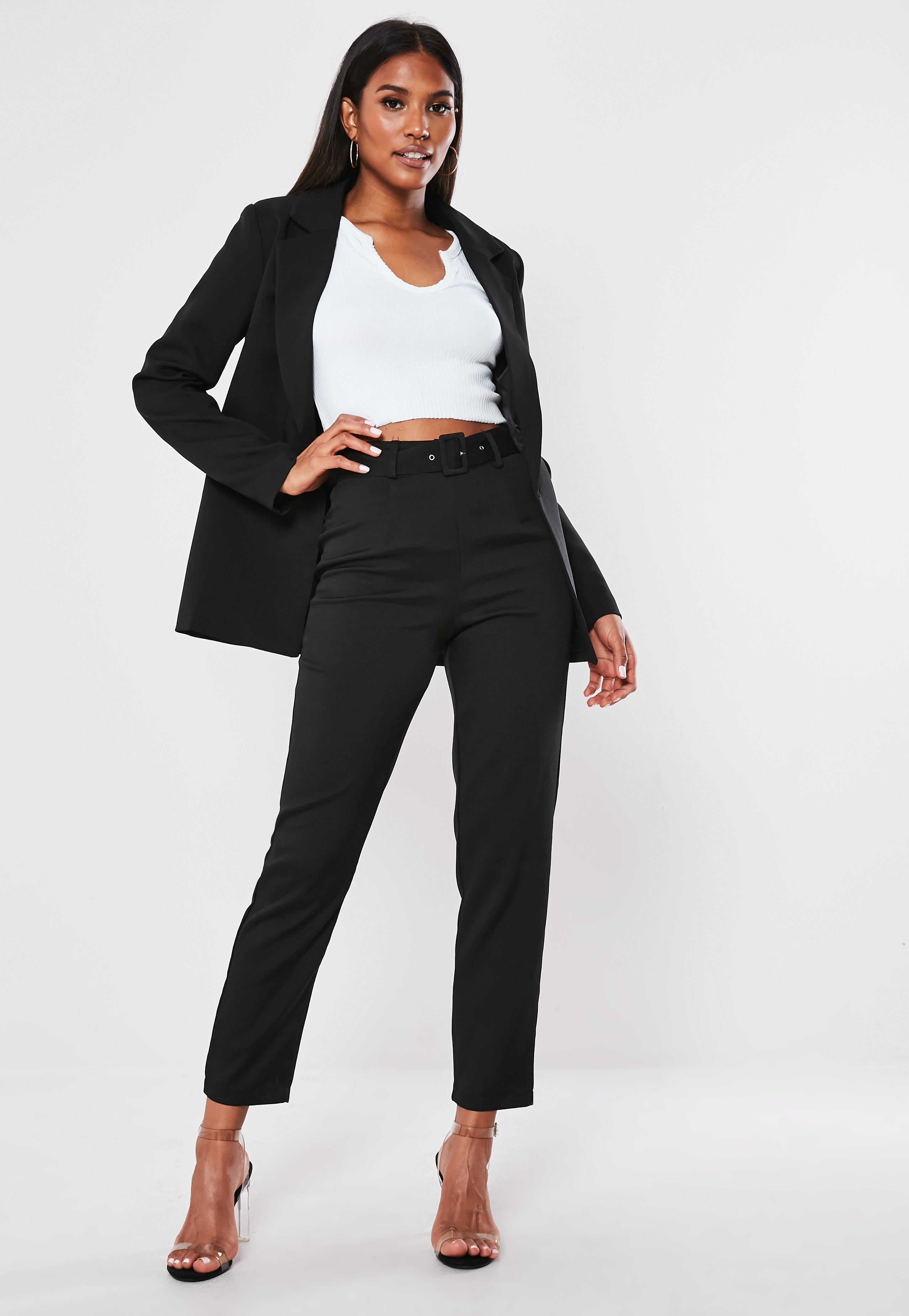 Missguided Synthetic Petite Black Belted Cigarette Pants - Lyst