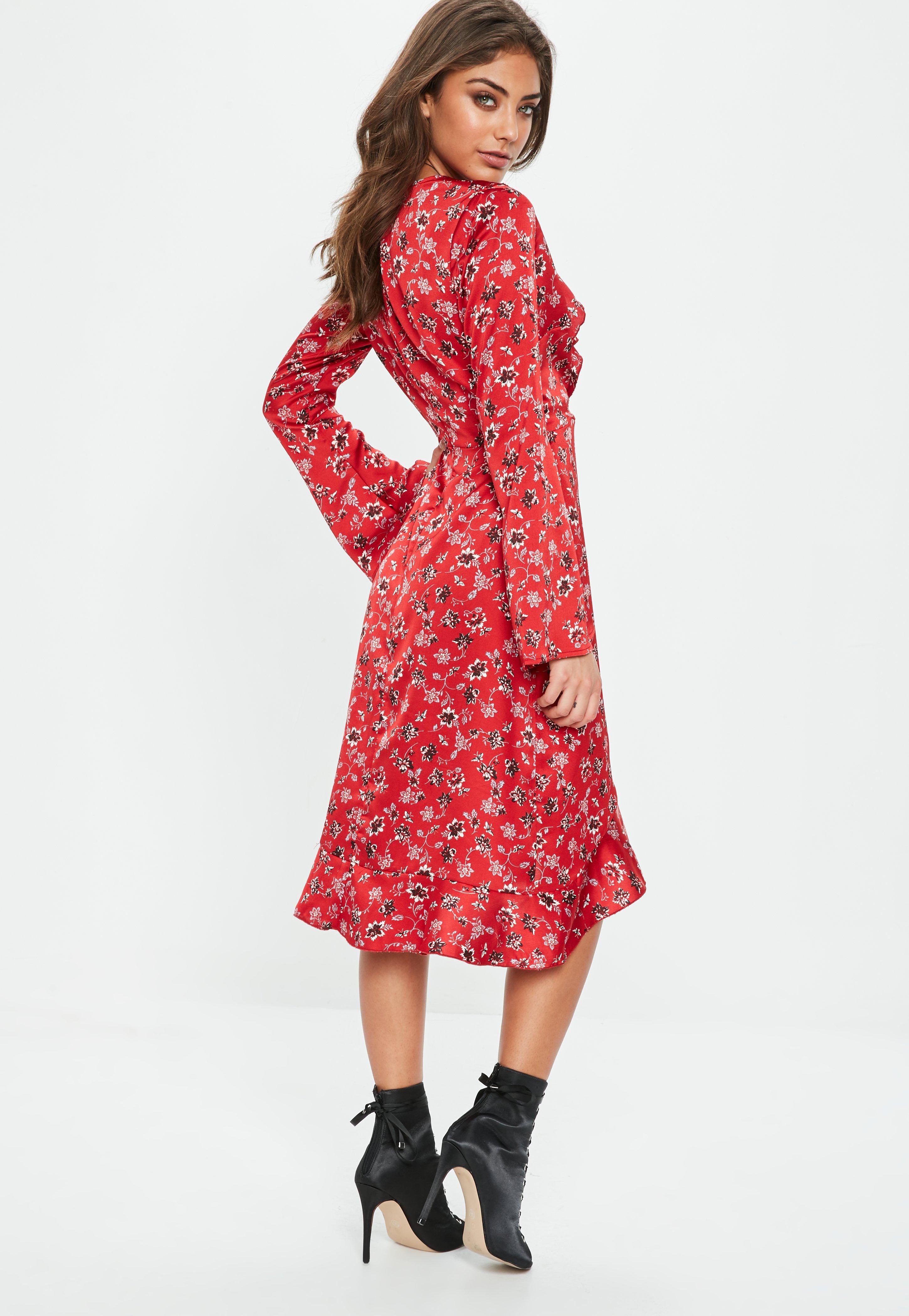red floral midi tea dress