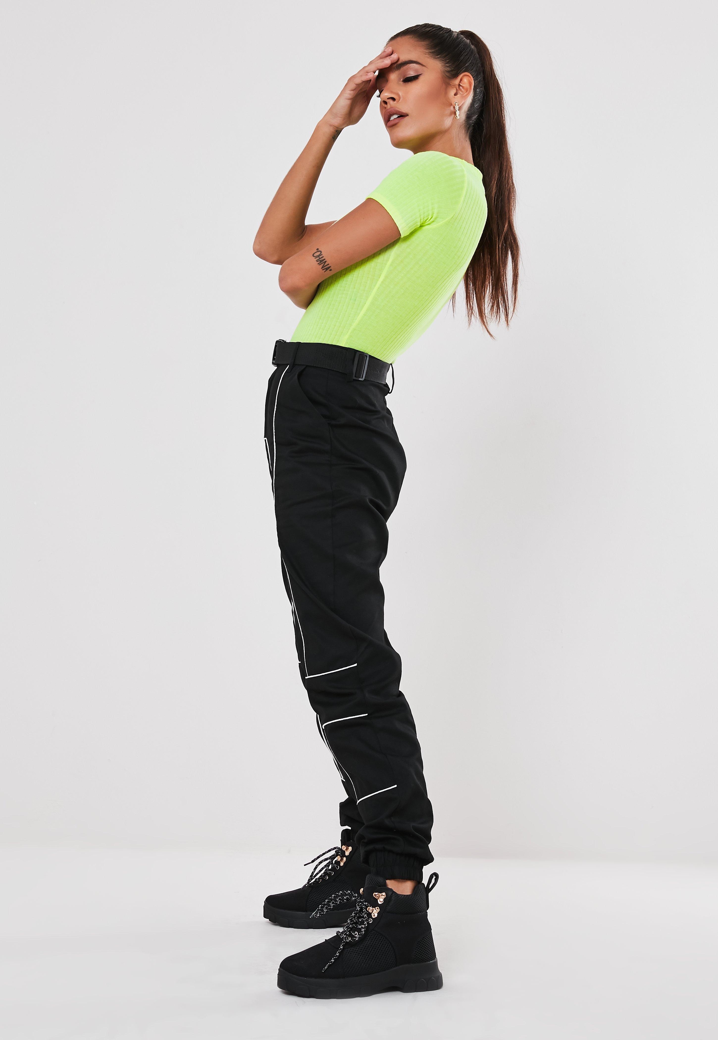 black seat belt cargo trousers