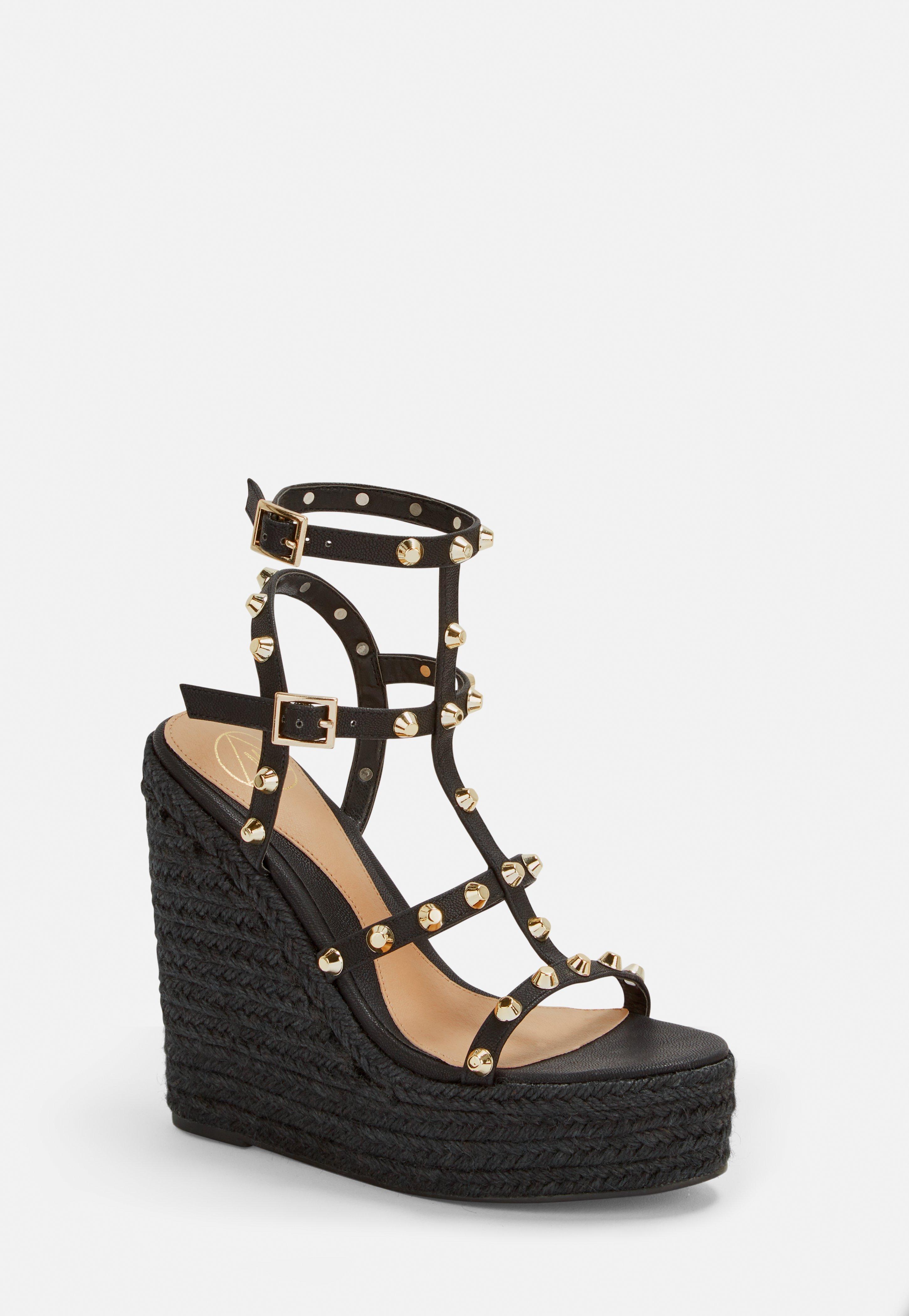Missguided Black Dome Stud Wedges - Lyst