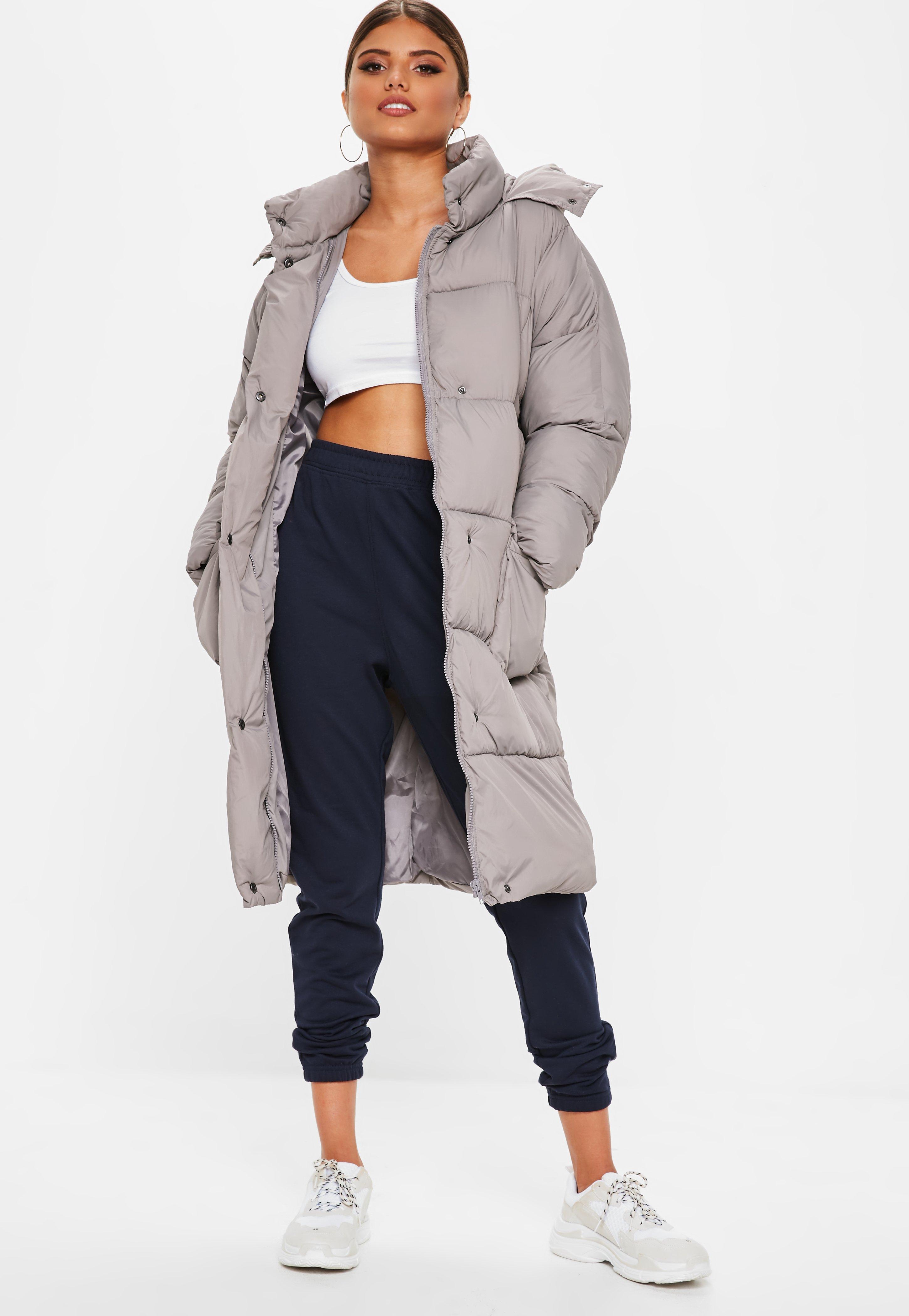 Grey longline puffer coat womens Clearance