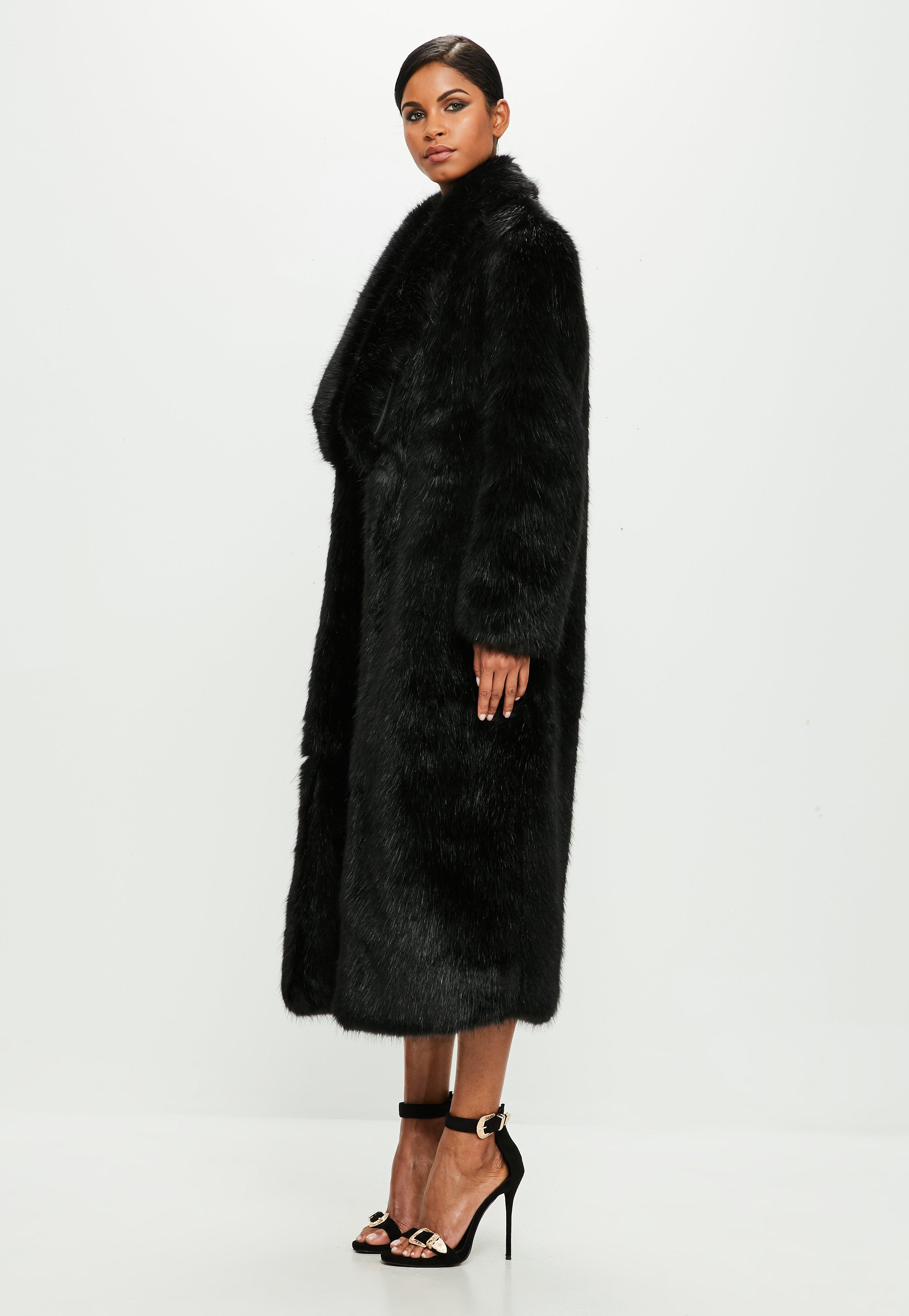 black maxi fur coat