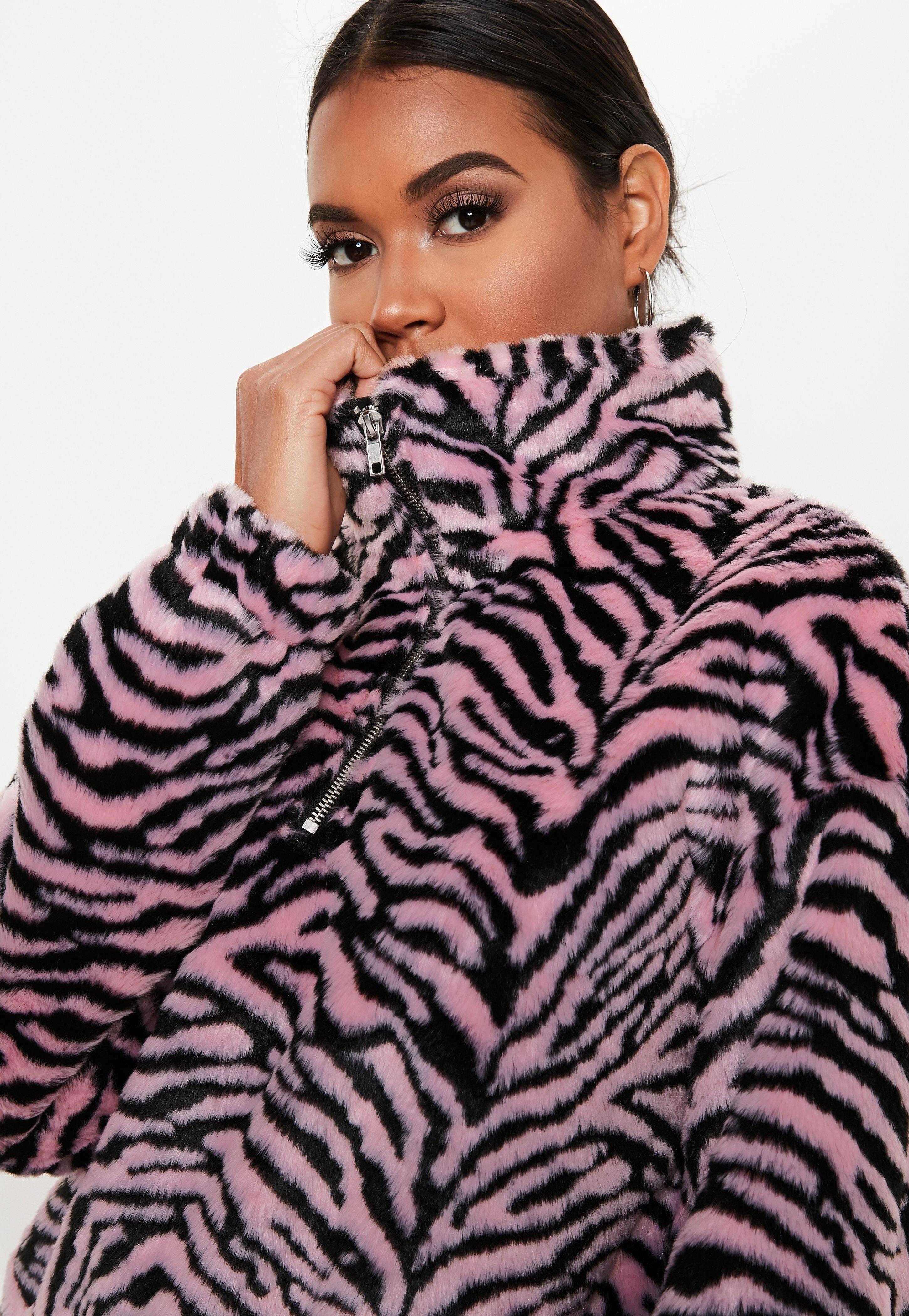 Missguided Pink Zebra Faux Fur Jacket, Pink Zebra Fur Coat
