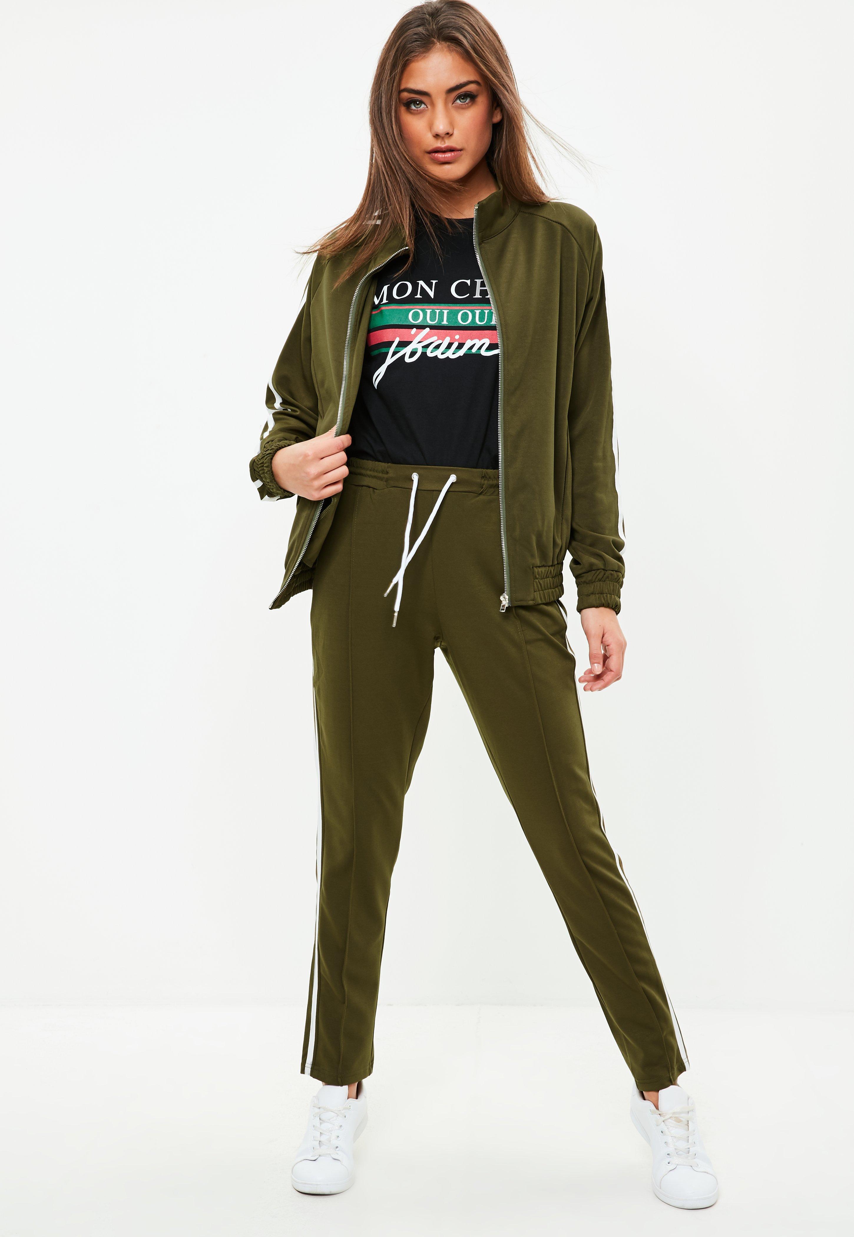 Lyst - Missguided Khaki Side Stripe Tracksuit Top in Green