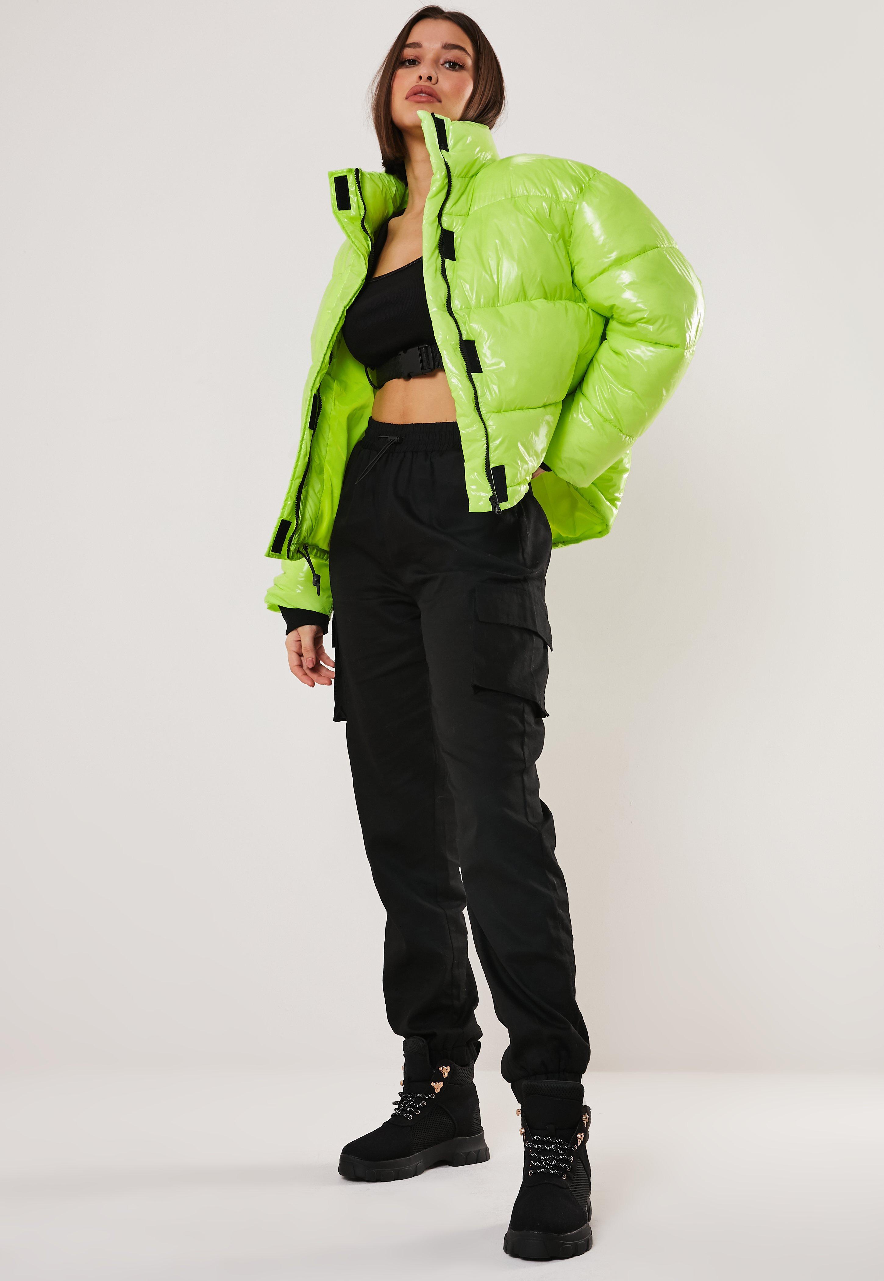 Missguided Synthetic Neon Green Oversized Puffer Jacket - Lyst
