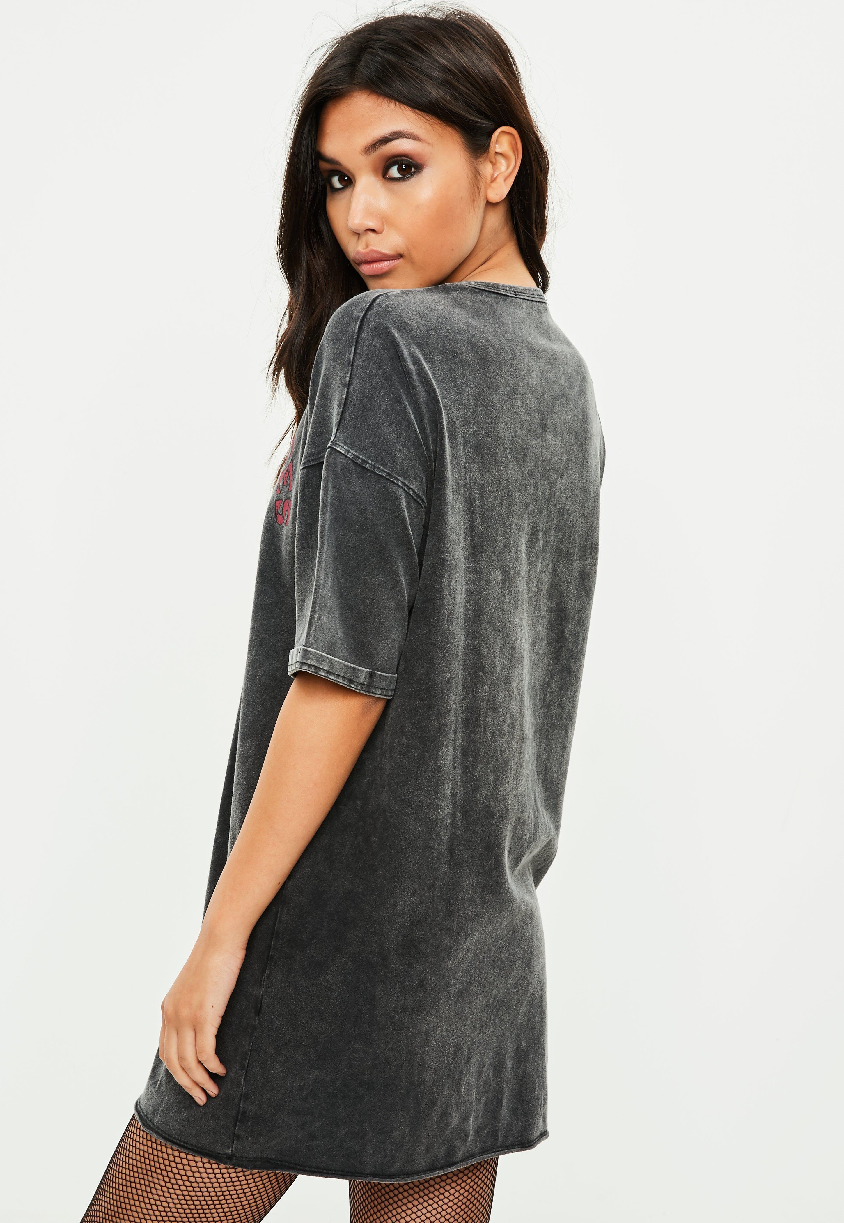Missguided Grey Guns And Roses T Shirt Dress In Gray Lyst