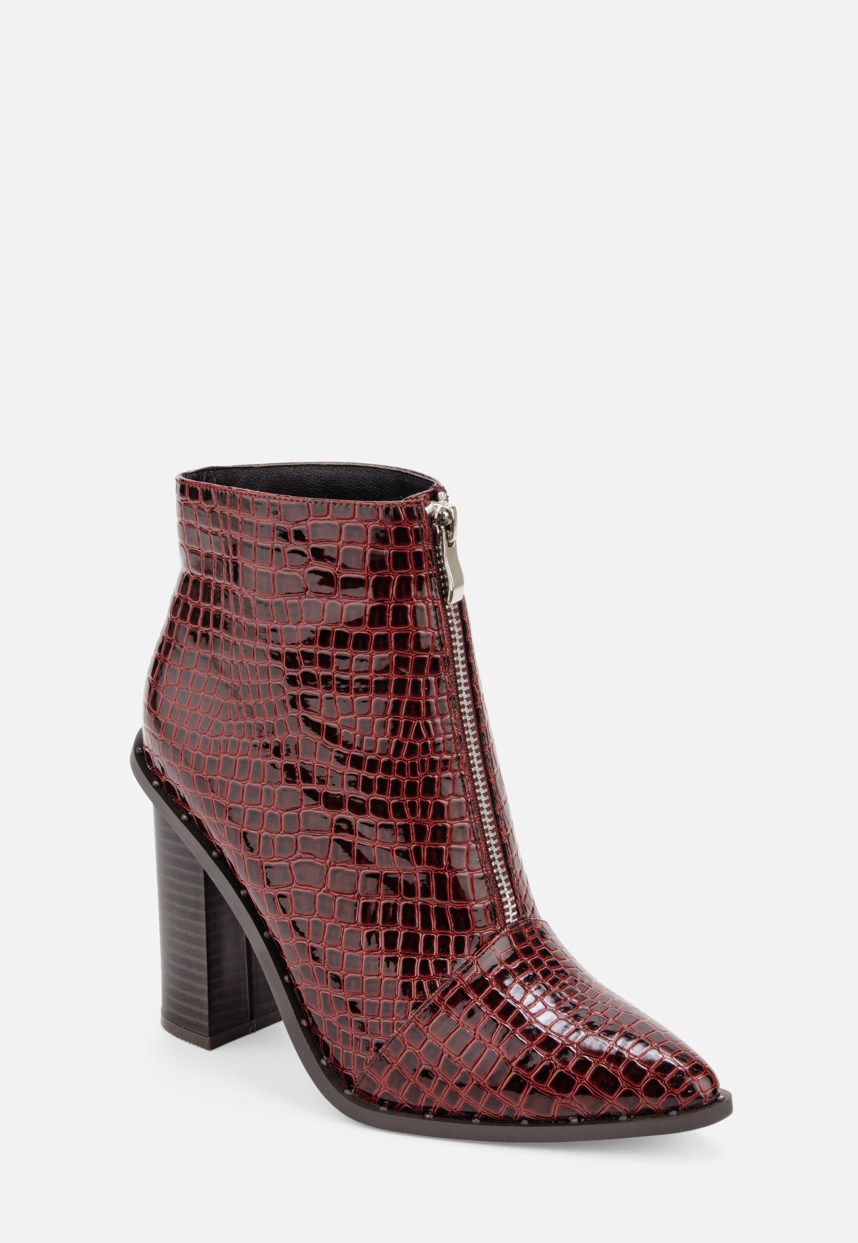 burgundy croc ankle boots