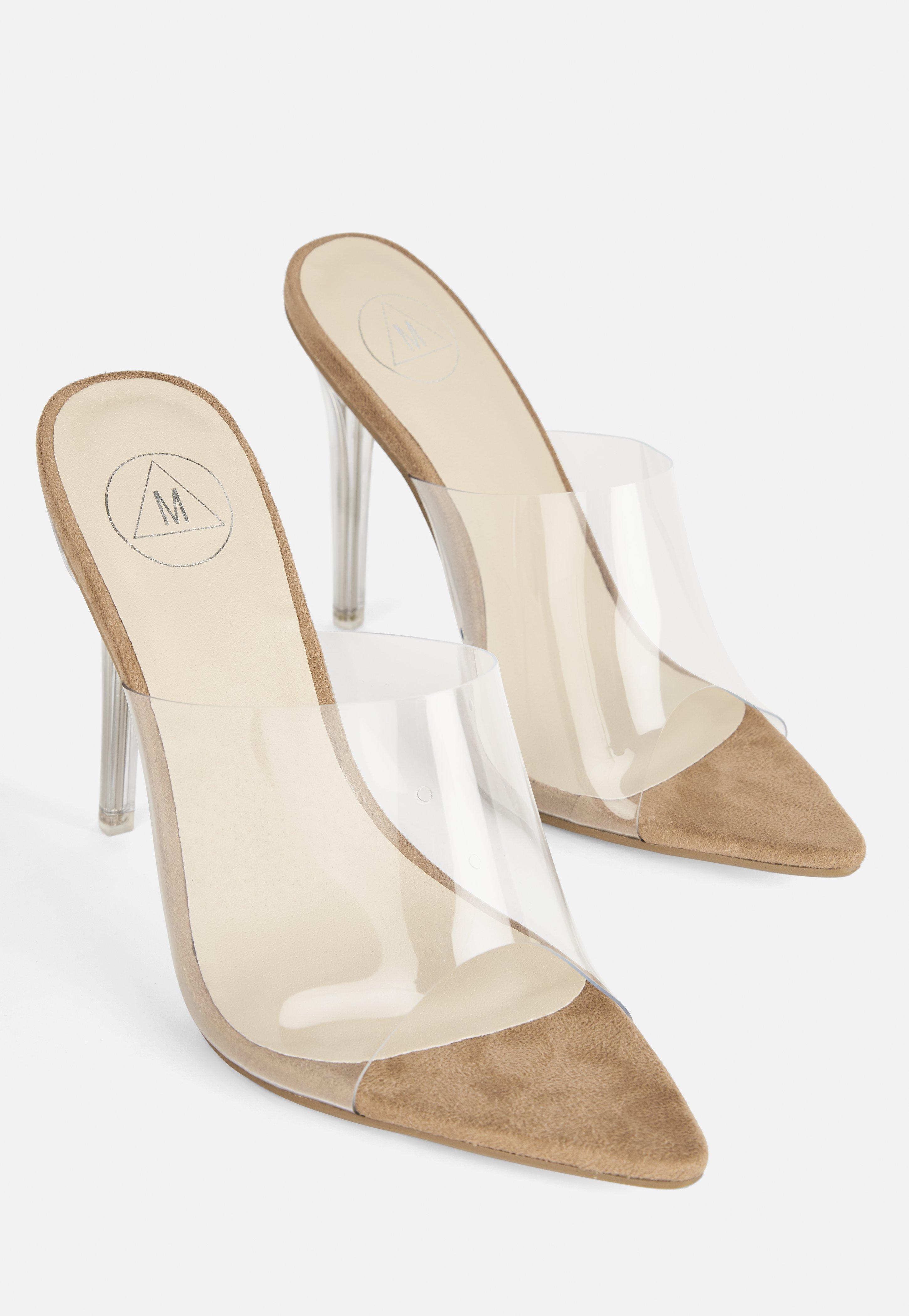 nude pointed clear mules